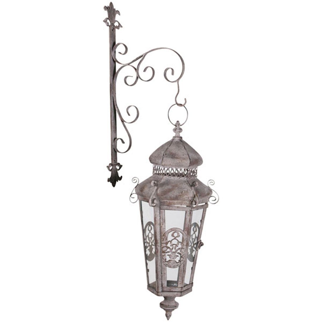 Exner GmbH Garten- & Wohnaccessoires Kerzenlaterne Laterne mit WandHaken ArtFerro Metall Wandlaterne grau Shabby