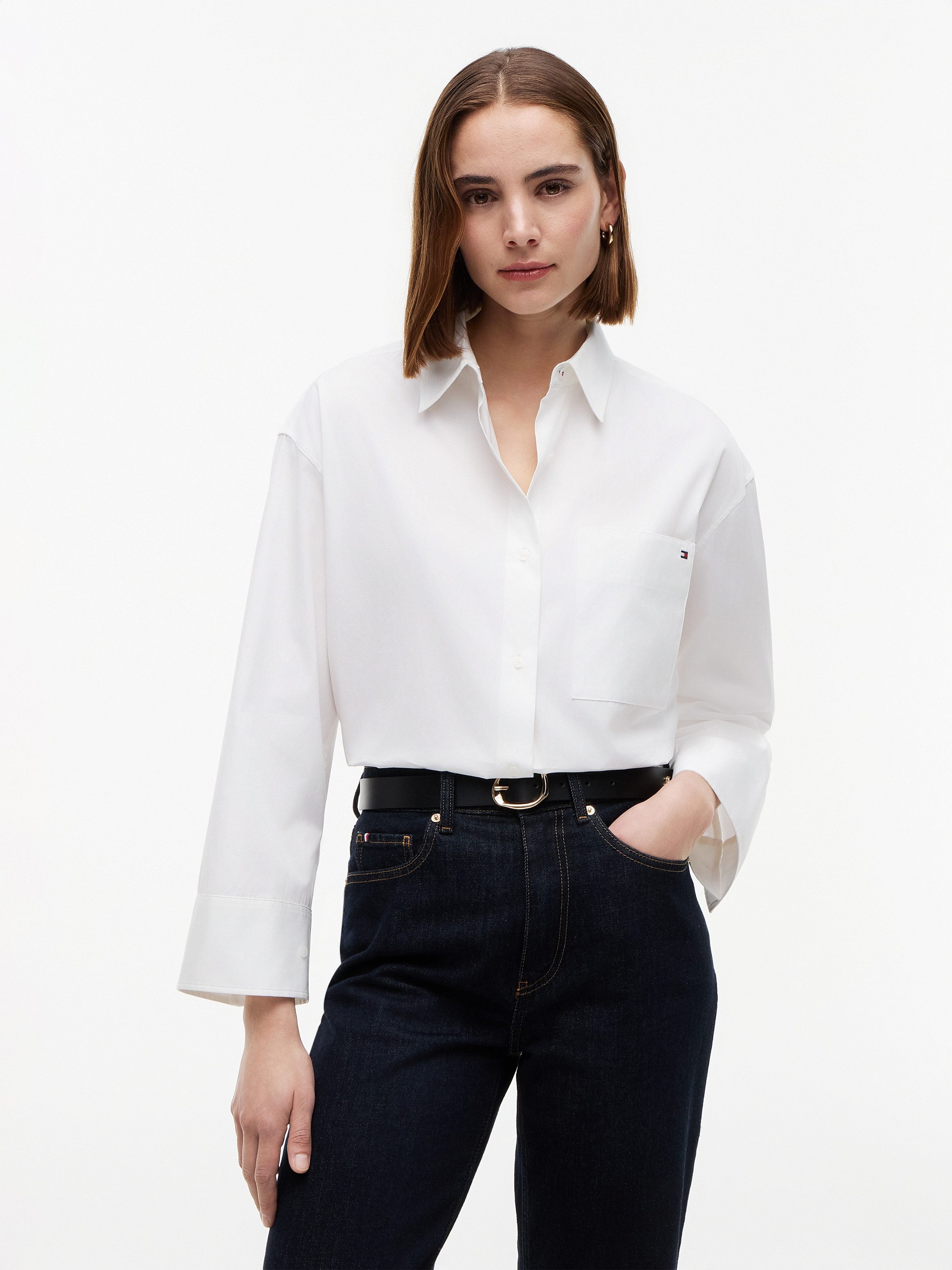 Tommy Hilfiger Hemdbluse MODERN REG POPLIN LS SHIRT Baumwolle, Brusttasche, regular fit