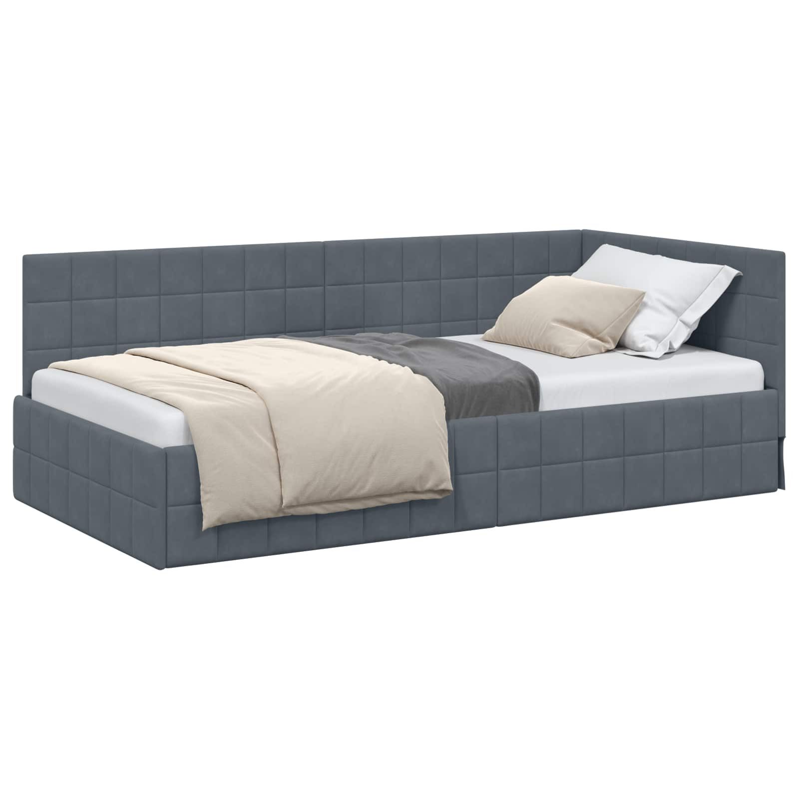 vidaXL Bett Eckbettgestell mit Kopfteil Dunkelgrau 90 cm x 200 cm Samt (1-tlg)