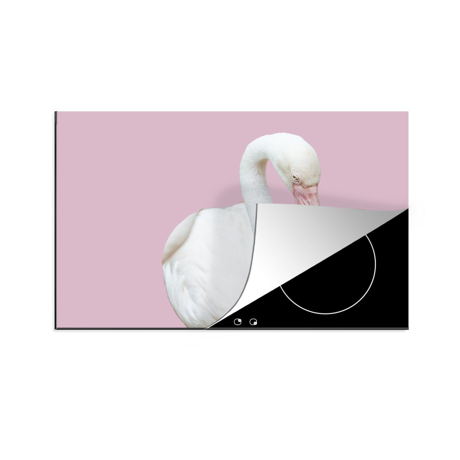 MuchoWow Herdblende-/Abdeckplatte Weißer Flamingo, Vinyl, (1 tlg), 81x52 cm, Induktionskochfeld Schutz für die küche, Ceranfeldabdeckung | Herdabdeckplatten
