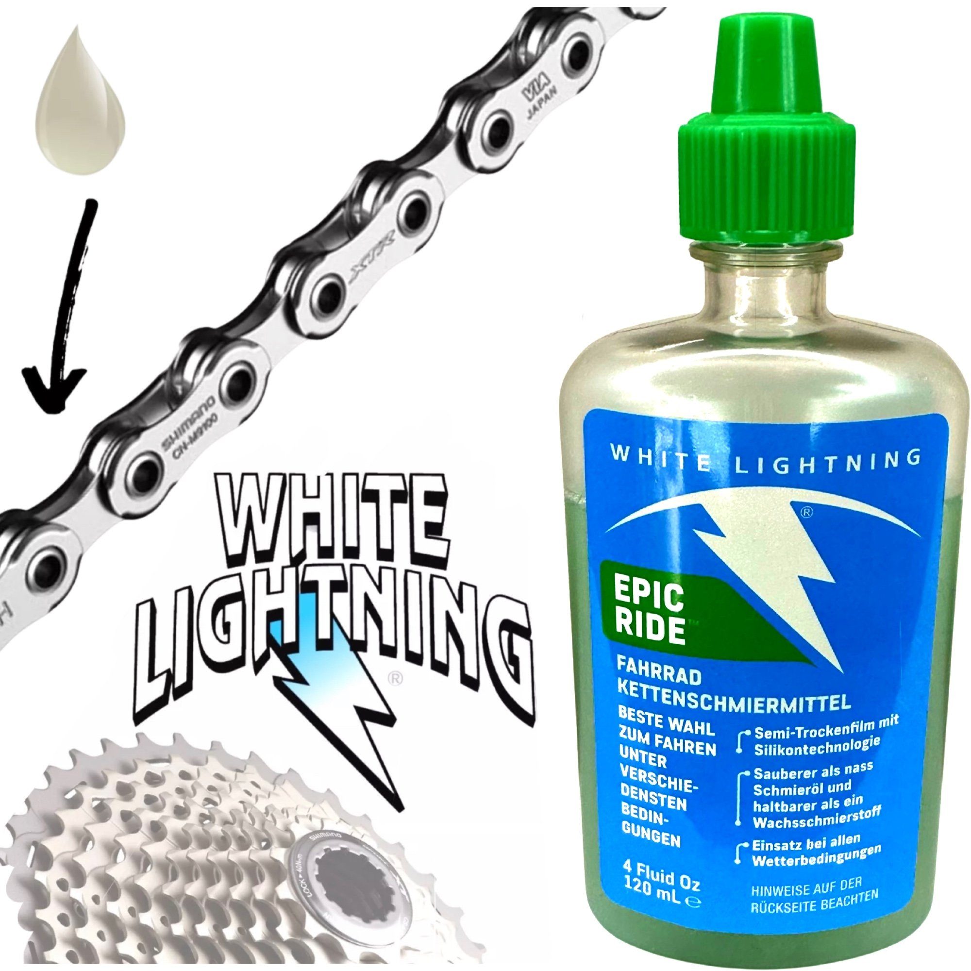 White Lightning Fahrrad-Montageständer White Lightning Fahrrad Ketten Schmiermittel Epic Ride 120ml