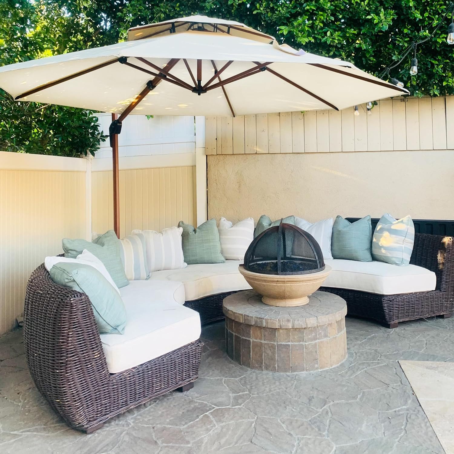 PURPLE LEAF Sonnenschirm Holzoptik Runder Außenbereich Doppeldach Ampelschirm, Gartenschirm, LxB: 330,00x330,00 cm, 360°Rotation, Sonnenschutz UV50+, für Garten,Terrasse, Pool