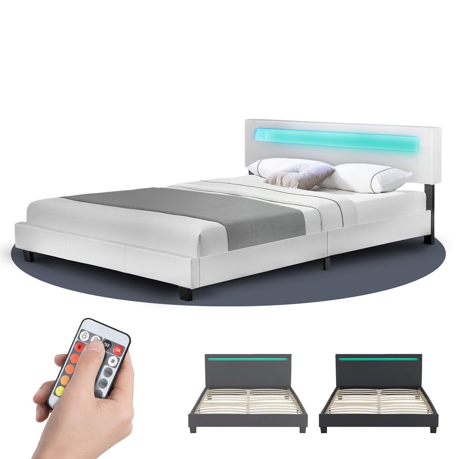 Juskys Polsterbett Paris, 180x200 cm, bunte LED-Beleuchtung, Kunstleder, we günstig online kaufen