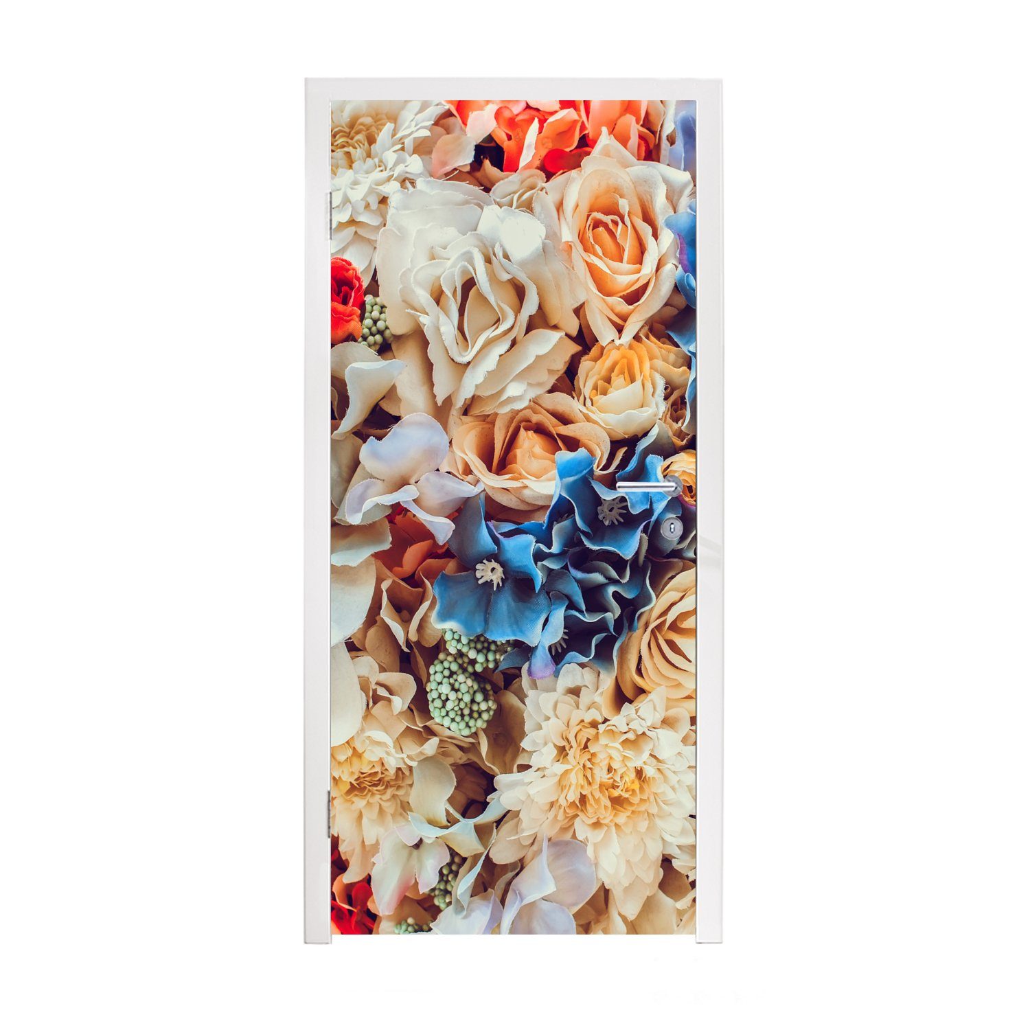 MuchoWow Türtapete Farbige Blumen, Matt, bedruckt, (1 St), Fototapete für Tür, Türaufkleber, 75x205 cm