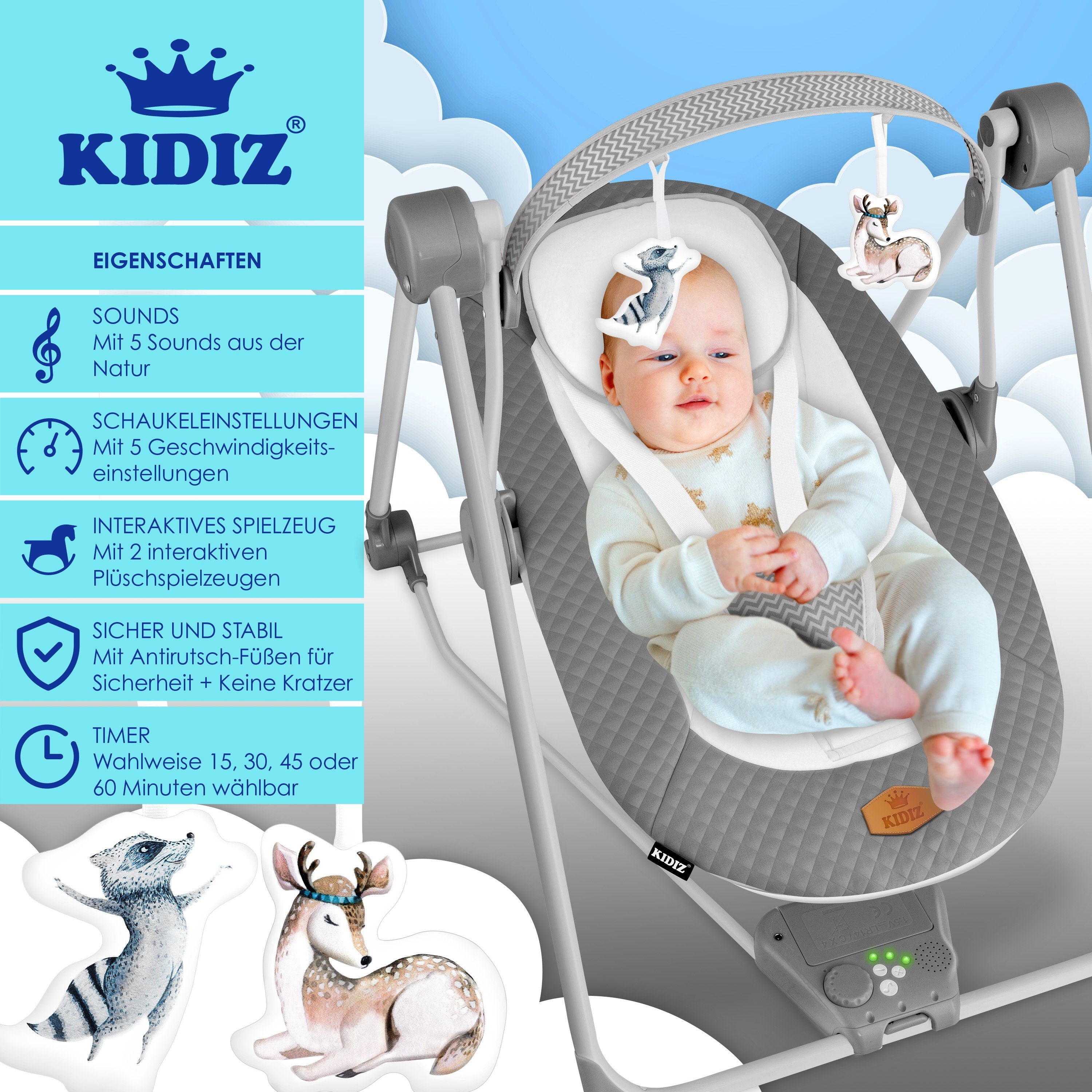 KIDIZ Babywippe, Babywippe Babyschaukel mit Geschwindigkeitseinstellungen