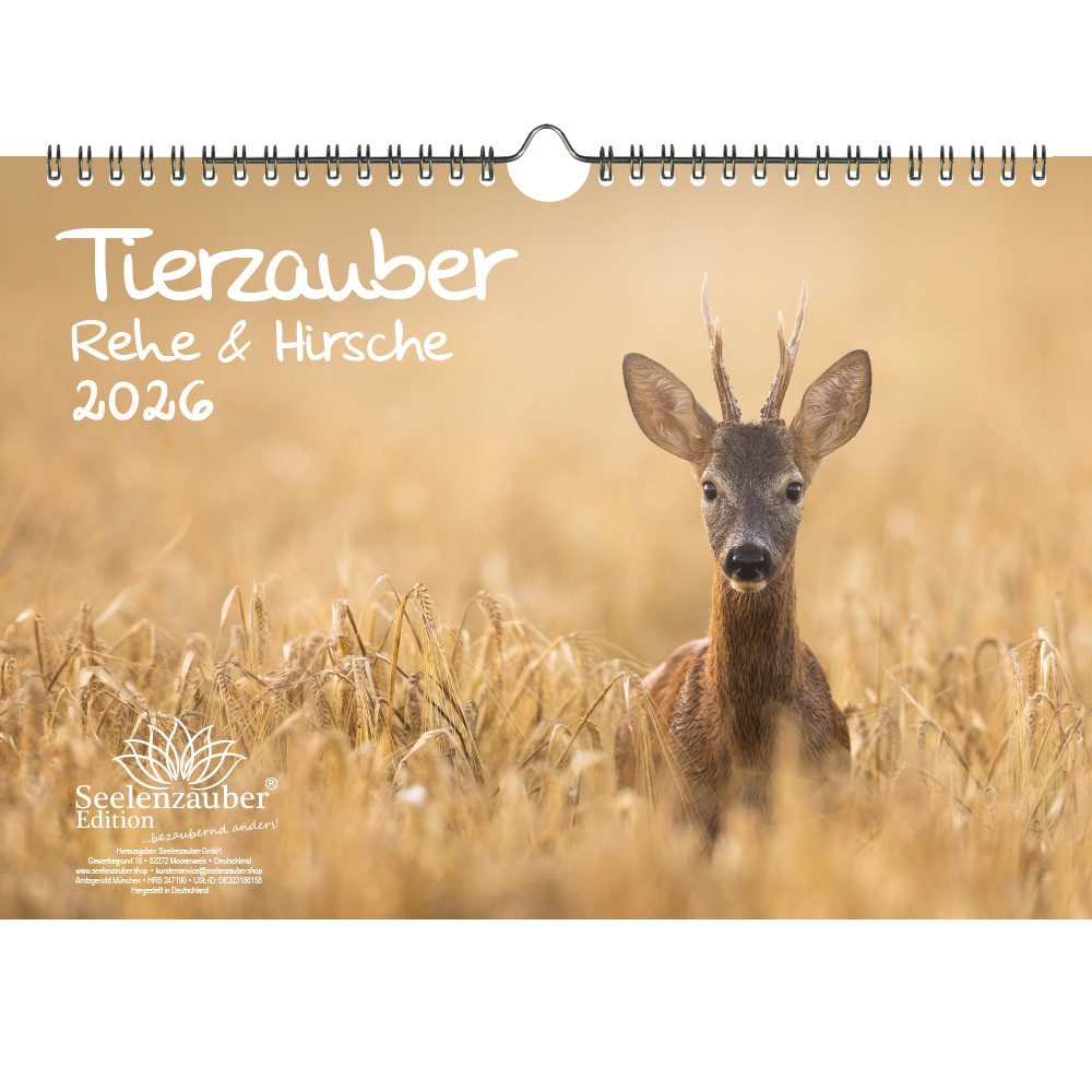 Seelenzauber Wandkalender Tierzauber Rehe & Hirsche DIN A4 Kalender für 2026 - Seelenzauber