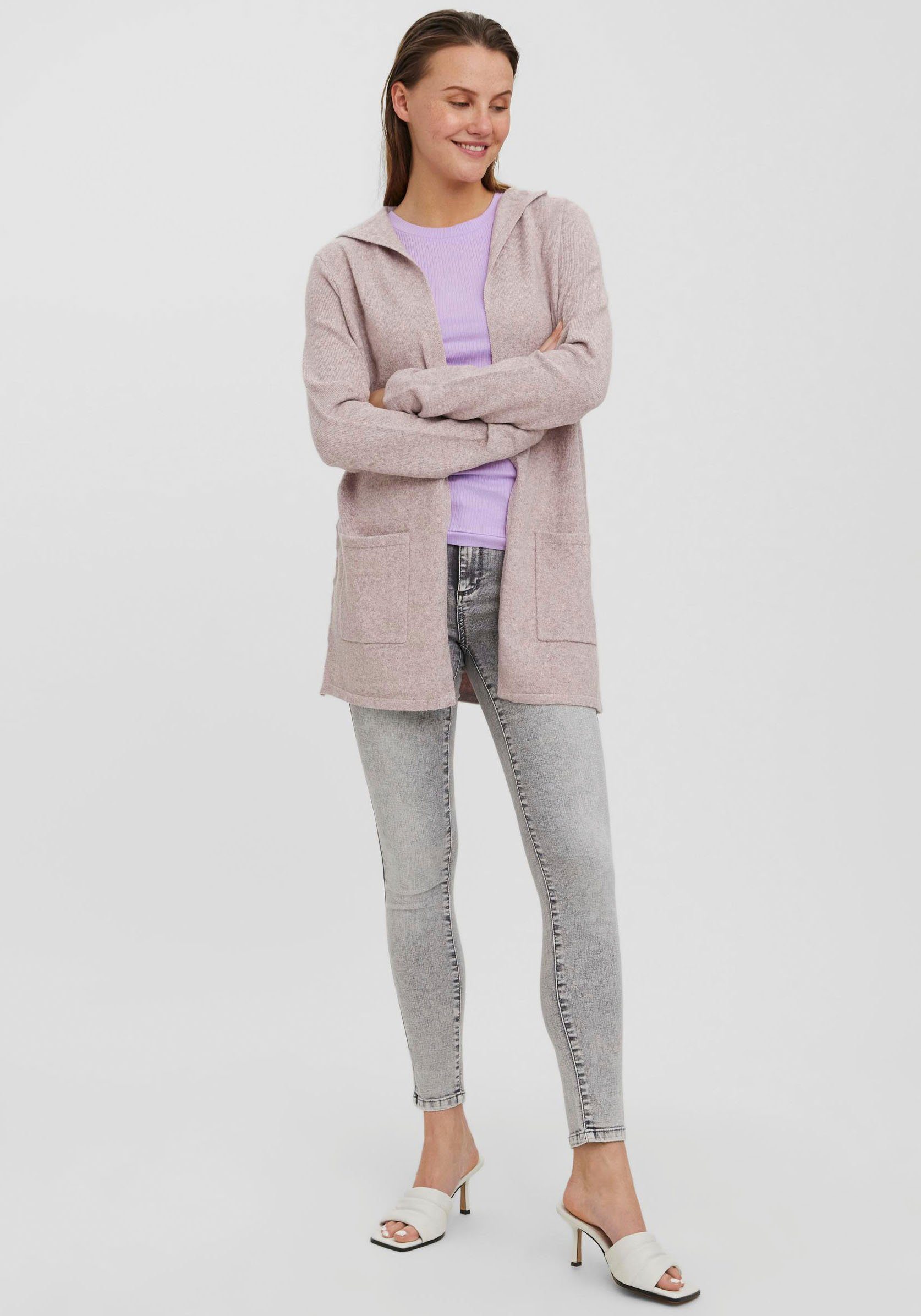 Vero Moda Strickjacke GA VMDOFFY HOOD LS OPEN melange NOOS woodrose CARDIGAN