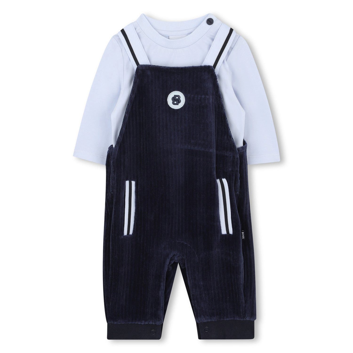 Boss Kidswear Neugeborenen-Geschenkset BOSS Kidswear Baby Set Overall aus Samt & T-Shirt in Marinein Geschenk (2-tlg)