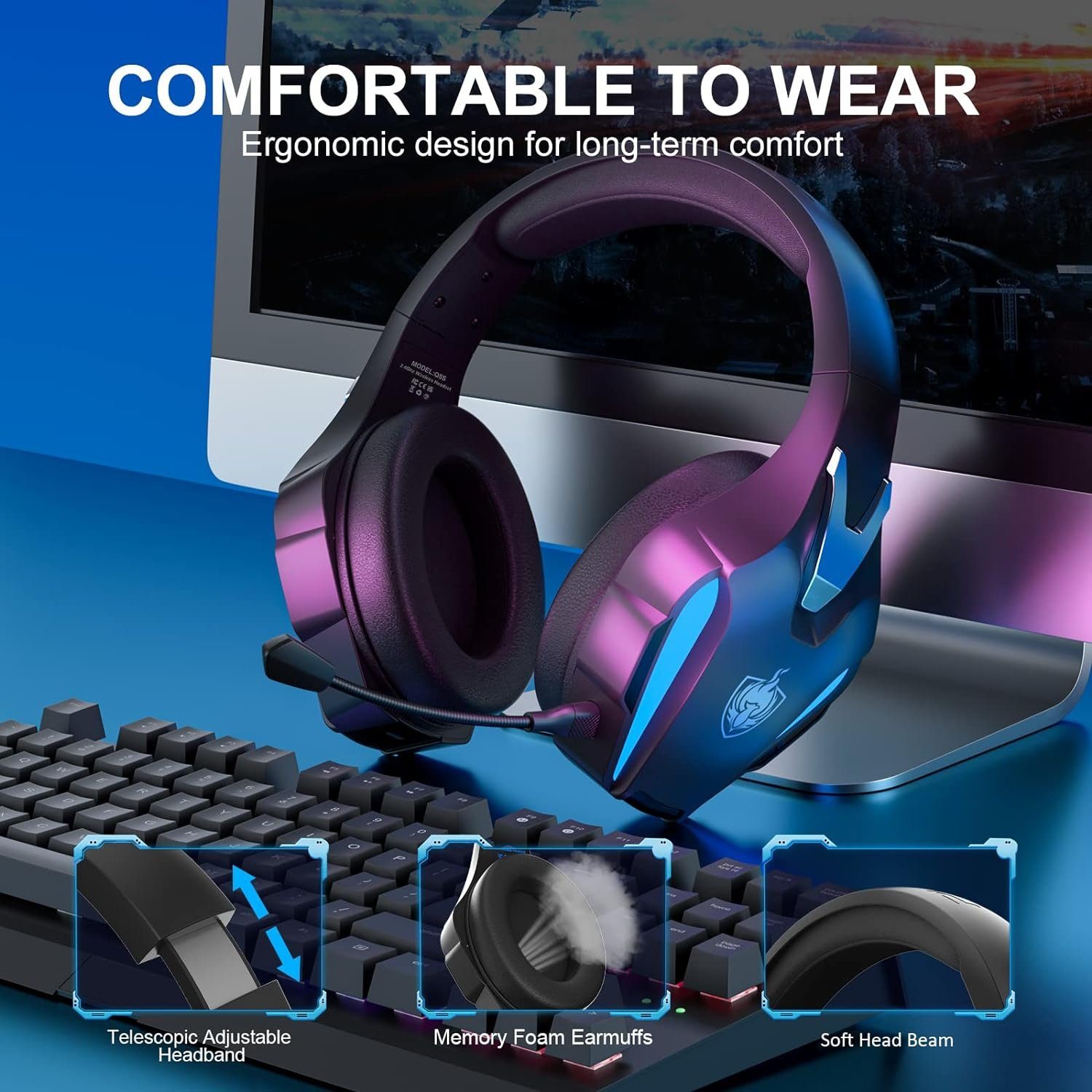 PHOINIKAS Gaming-Headset headset Mikrofon, Headset Abnehmbares kabelloses abnehmbares geräuschunterdrückung) Usb-Head-Set, Gaming mikrofon (Gaming Wireless