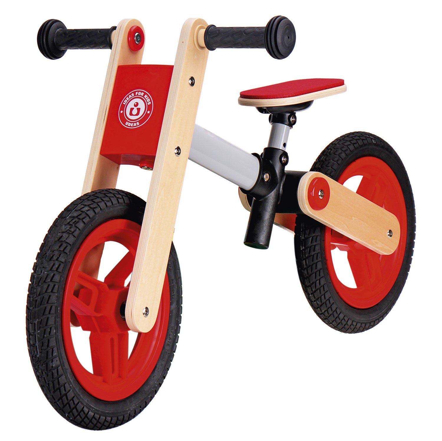 Rot Holzlaufrad höhenverstellbar JH-Products Sattel Laufrad Kinder
