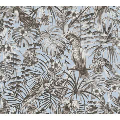 A.S. Création Vliestapete Greenery mit Palmenprint in Dschungel Optik, strukturiert, floral, Vogeltapete Tapete Dschungel