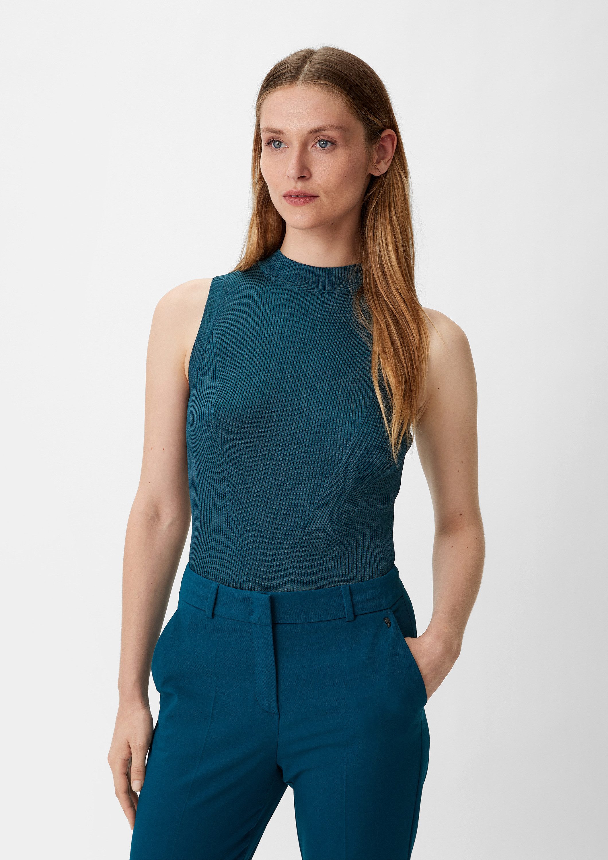 comma Rundhalspullover Strickpullunder Stricktop mit Rippstruktur