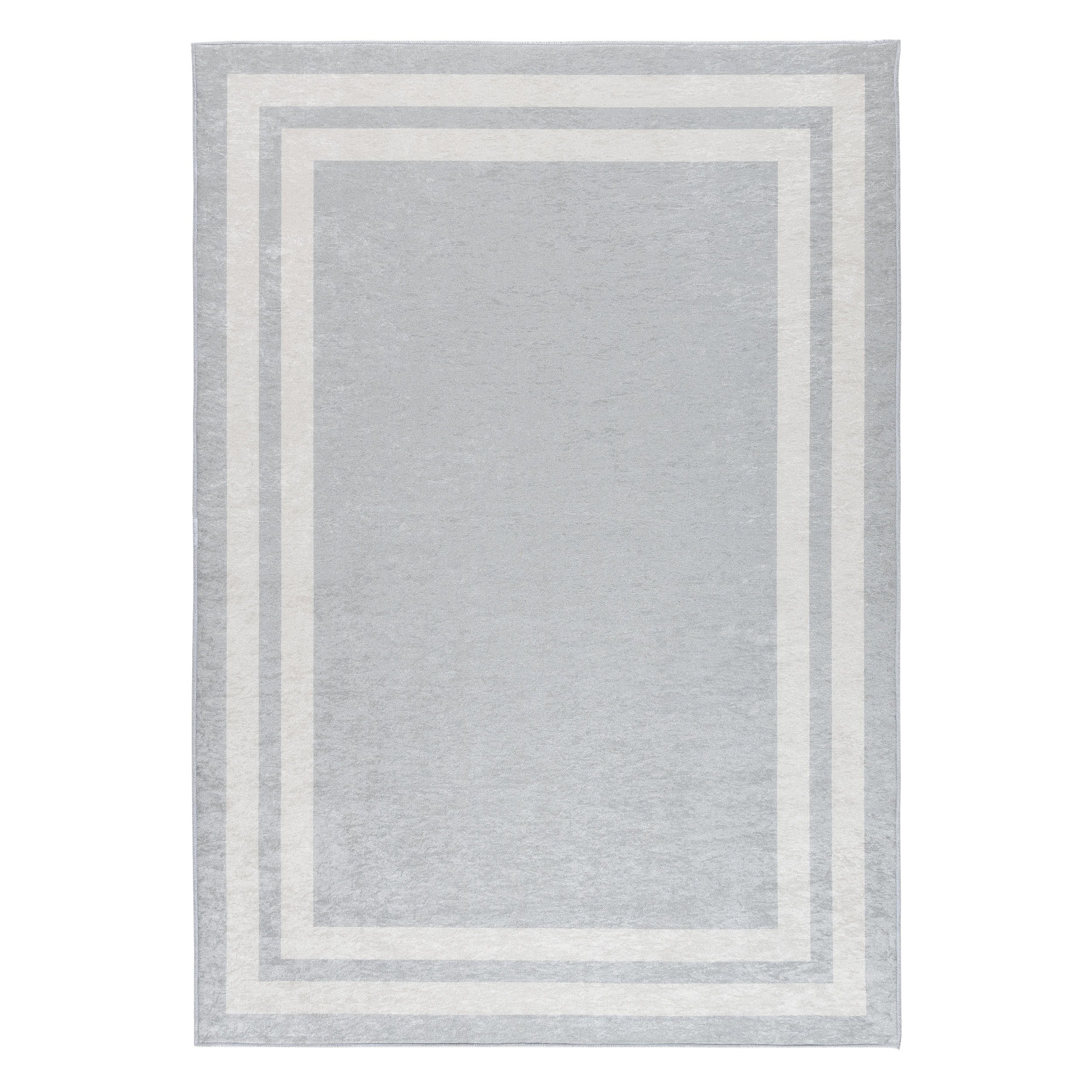 Teppich Teppich modern Design, grau-weiß, Sehrazat, Rechteckig, Höhe: 3 mm, mit Bordüre, Motiv: grau-weiß, glänzende Oberfläche, sehr schön