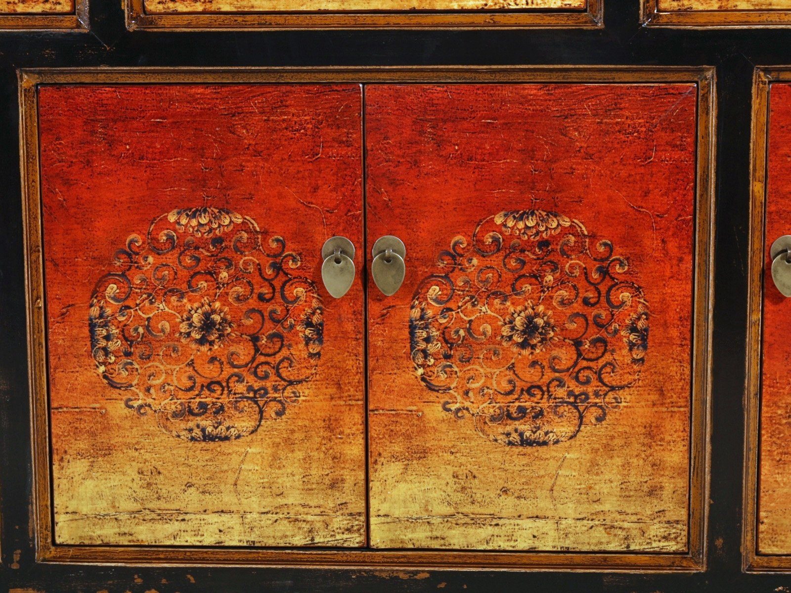 OPIUM OUTLET Sideboard Kommode Vintage Möbel mit authentischen Motiven (Asia Asiatisch Chinesisch Orientalisch Antik-Stil shabby-chic, aus Holz, Schrank Hochzeitsschrank Anrichte Büffet Vitrine), B x T x H: 170 x 45 x 85 cm, komplett montiert