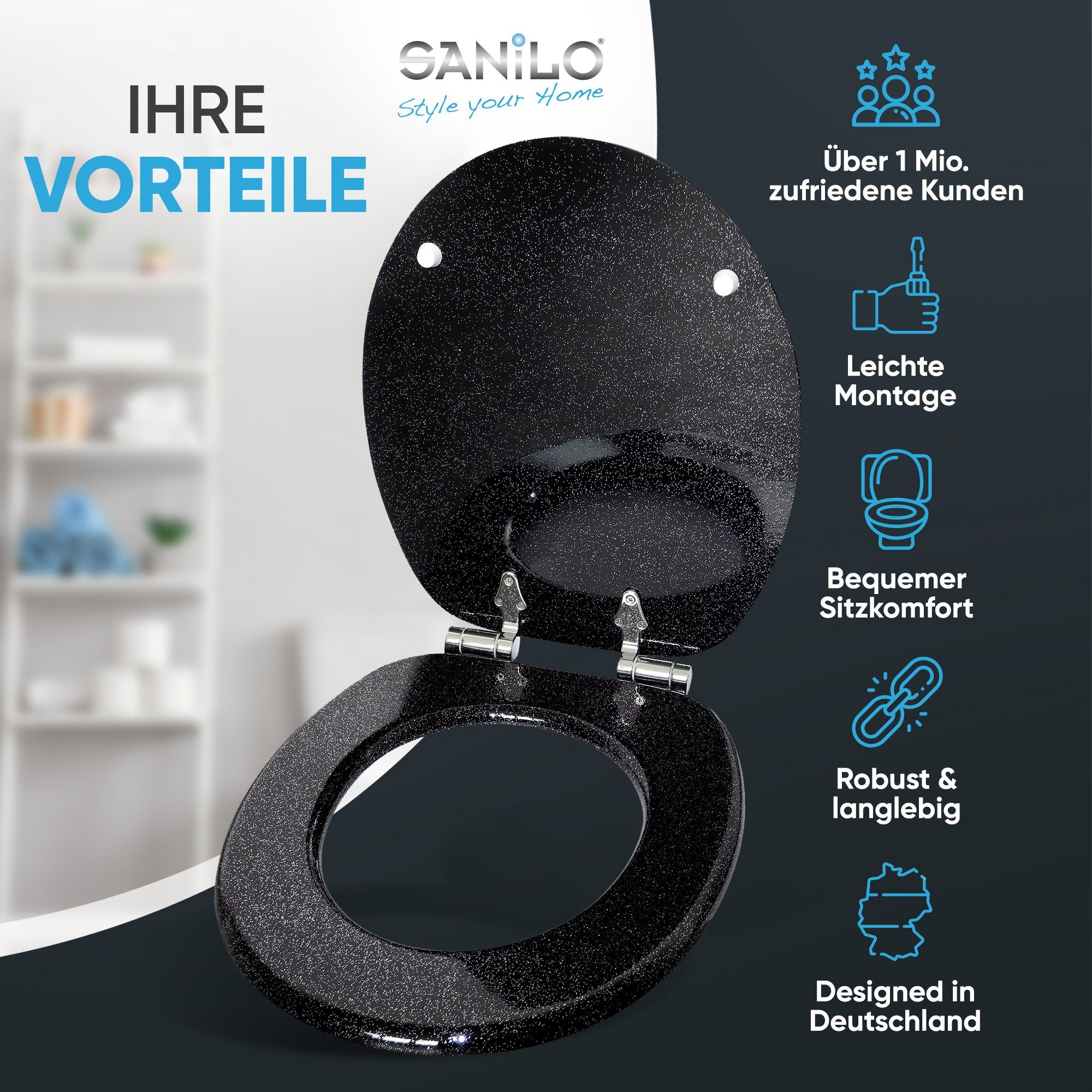 Sanilo WC-Sitz Glitzer Schwarz, mit Absenkautomatik, hochwertig & modern, u günstig online kaufen