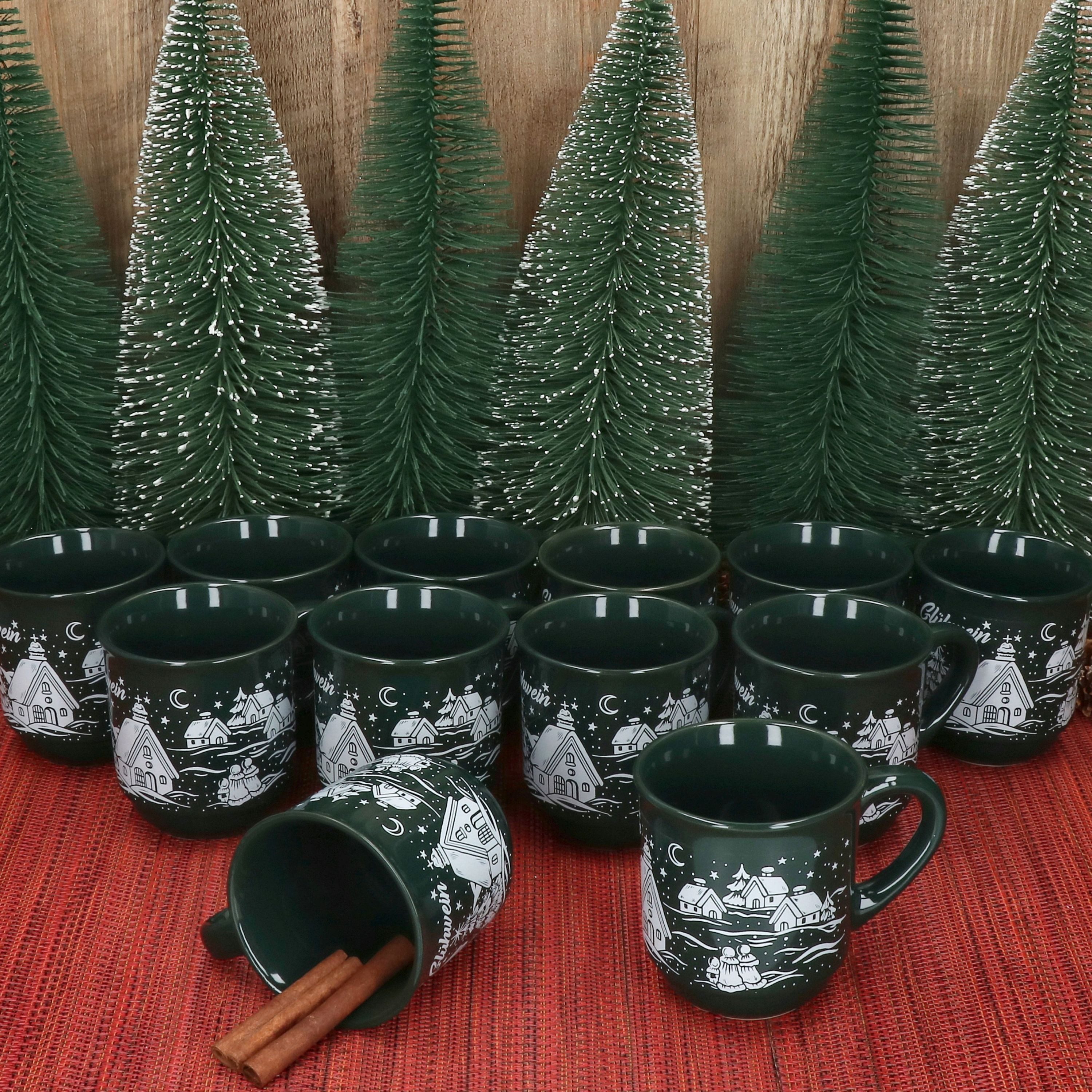 MamboCat Tasse 12x Glühweinbecher 0,2L grün Weihnachtslandschaft Glühweintassen, Keramik, Weihnachtsgeschirr, Weihnachten, geeicht, Weihnachtsmarkt