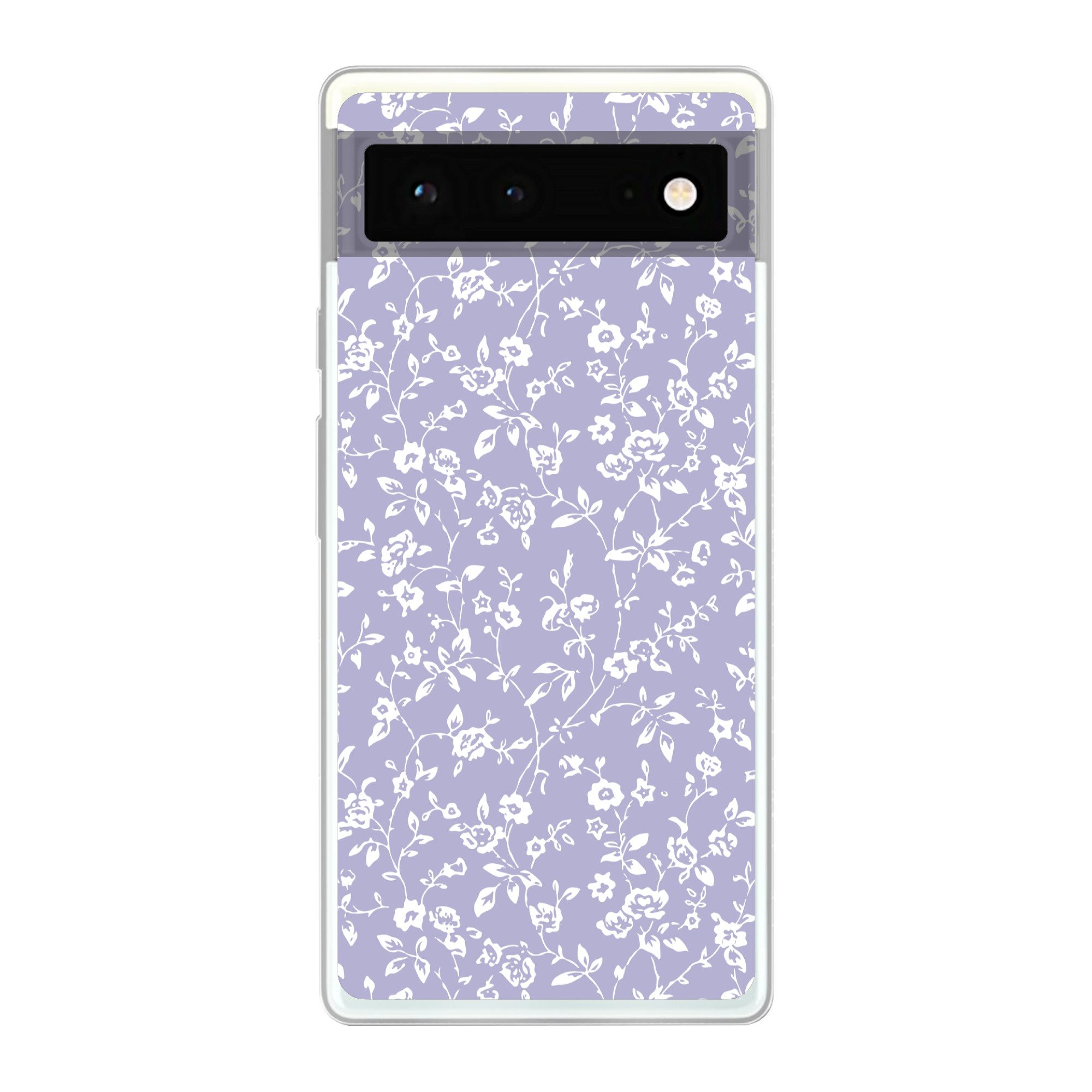 MuchoWow Handyhülle für Google Pixel 6 Florales Muster - Lila - Weiß - Blumen, Handy Case, Silikon, Bumper Case Dünn