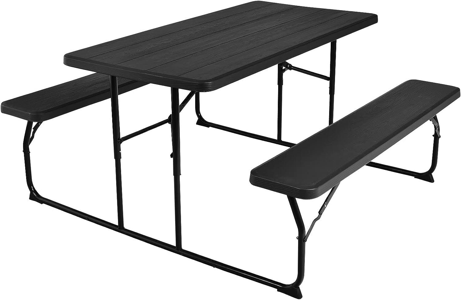 KOMFOTTEU Campingtisch Picknicktisch, für 4 Personen, 151 x 136 x 72 cm schwarz