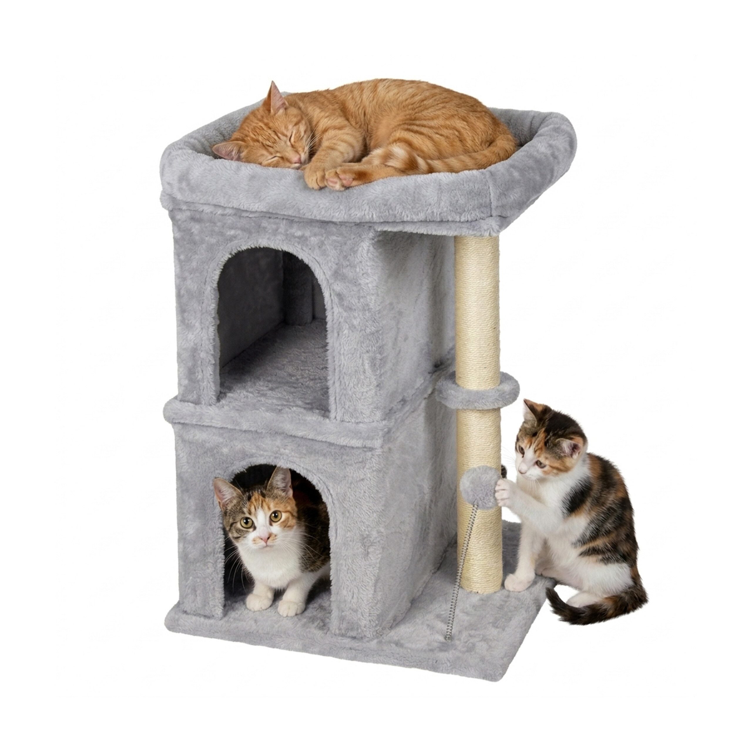relaxdays Kratzbaum mit 2 Höhlen & Liegefläche, Hellgrau von RELAXDAYS