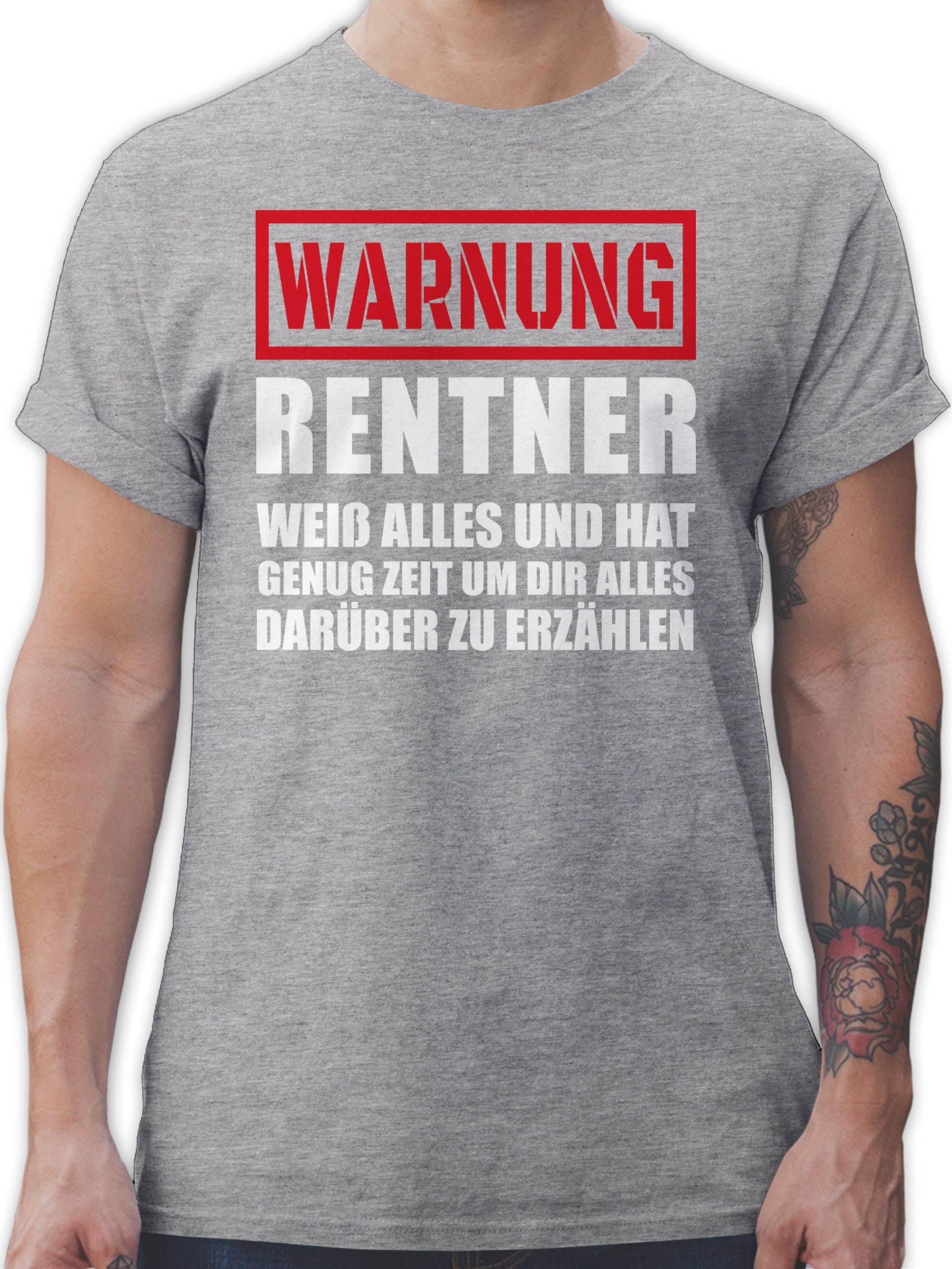 Shirtracer T-Shirt Warnung Rentner der Grau 2022 meliert Geschenk - lustig witzig rente Rentner Premium Herren - 3 alles tshirt herren weiß rentner - geschenke shirt T-Shirt 
