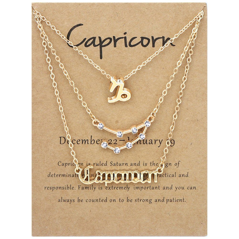 3PCS Frauen Alphabete Zodiacs Blusmart Herzkette Für Gold Vintage Capricorn Halskette 12