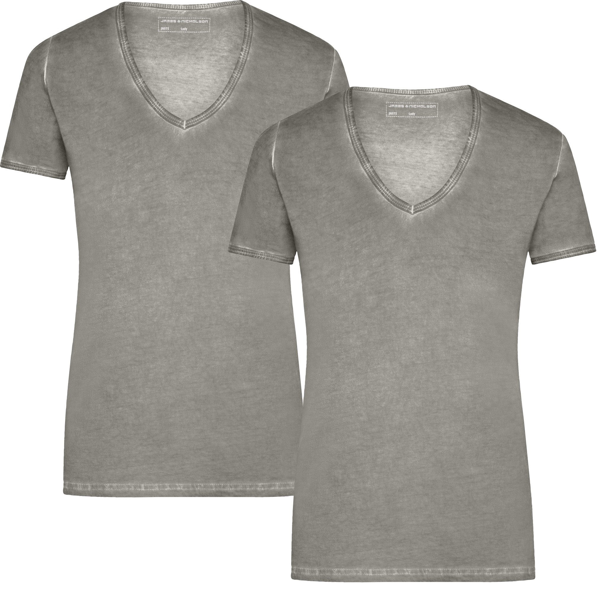 James & Nicholson T-Shirt Doppelpack Tailliertes Damen T-Shirt mit trendiger Spraytechnik JN975 (Doppelpack, 2er-Pack) Trendiges T-Shirt mit V-Ausschnitt