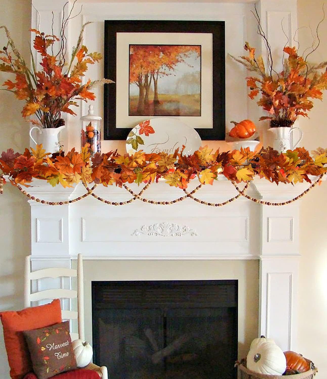 Kunstranke Herbst Girlande Ahornblätter, Ahornblatt Kürbis Herbstkranz, Sorvyzxn, Halloween Girlande Dekorationen für Tisch Kamin Fenster Außenbereich – Bild 3 von 5