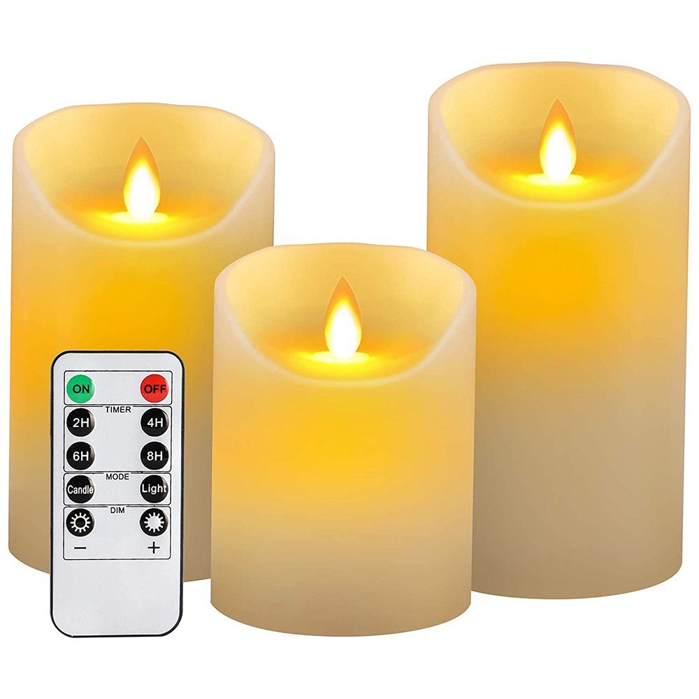 zggzerg LED-Kerze LED Flammenlose Kerzen, 3er Set Kerzen mit Batterien und  Fernbedienung (3-tlg)