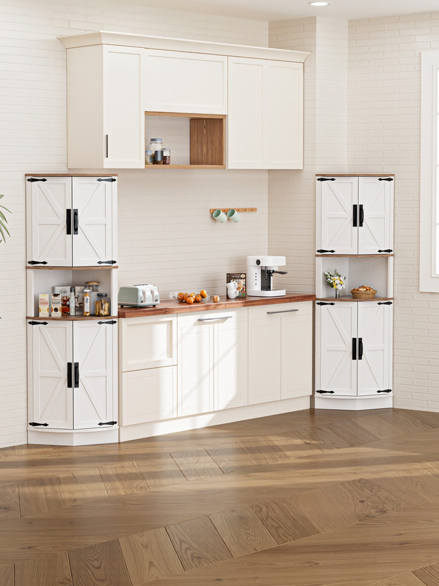 FiveWillowise Eckschrank Küchenschrank Aufbewahrungsschrank Hochschrank, 56x41,5x165cm (1-St) Badezimmerschrank Schmal mit 4 Türen und 5 Ablageflächen