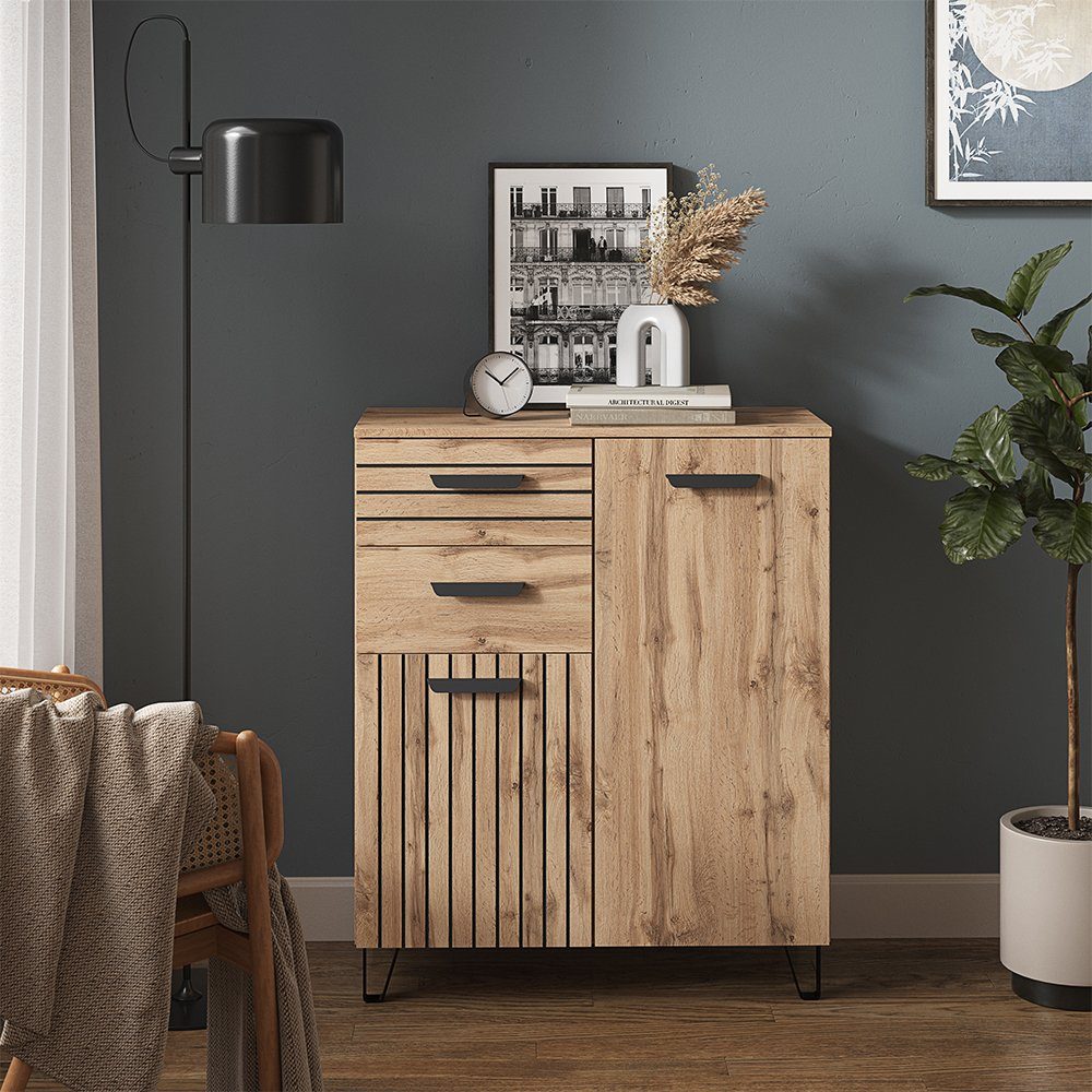 Vicco Kommode Amber, Eiche/Schwarz, 80 x 100 cm (1 St)