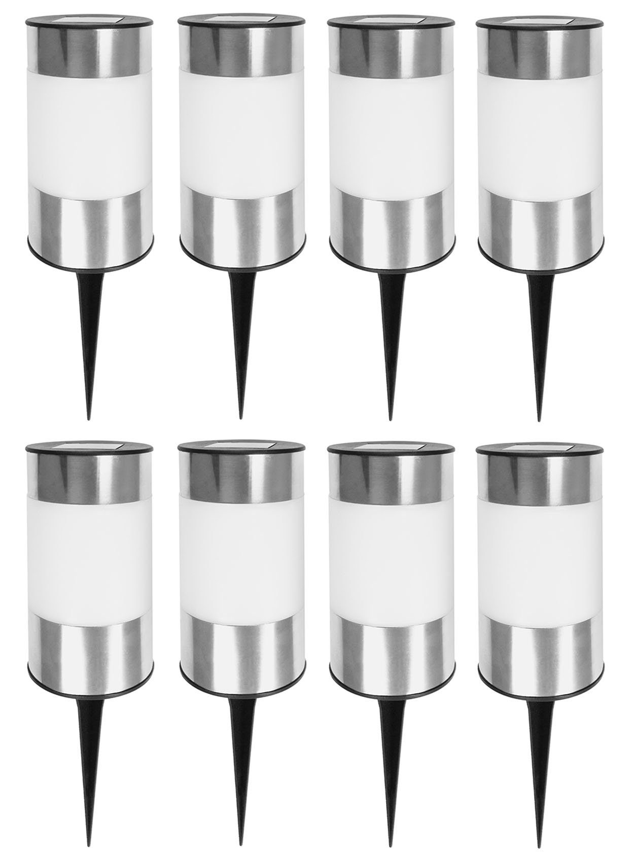 EAXUS LED Solarleuchte 8er Set SMD LED Garten Leuchten Big Tube Solarlampe Gartenleuchte, LED fest integriert, Neutralweiß, mit Erdspieß und Dämmerungssensor