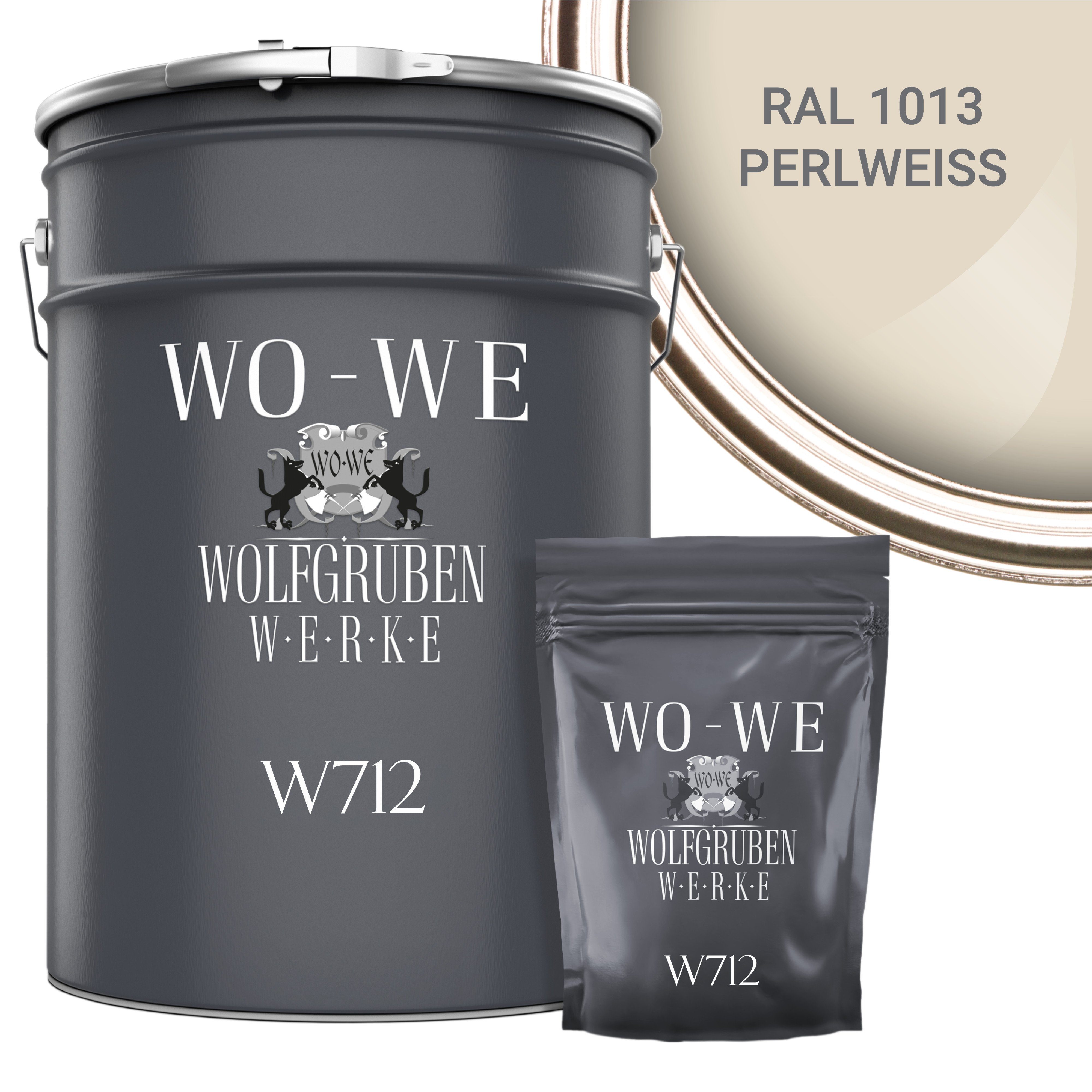 2K WO-WE Bodenfliesen 1013 RAL Fliesen Epoxidharz Fliesenlack Seidenglänzend, Fliesenfarbe W712, 2,5-20Kg, Perlweiß Lack