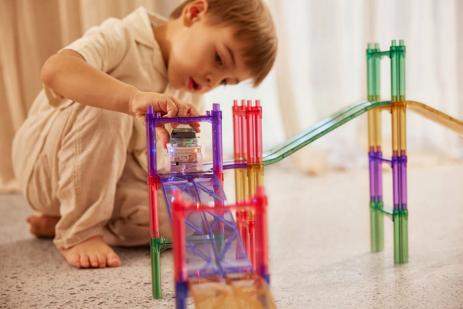 Cleverclixx Spielcenter Large Race Track Pastel / Autobahn-Bausatz - 80 Teile