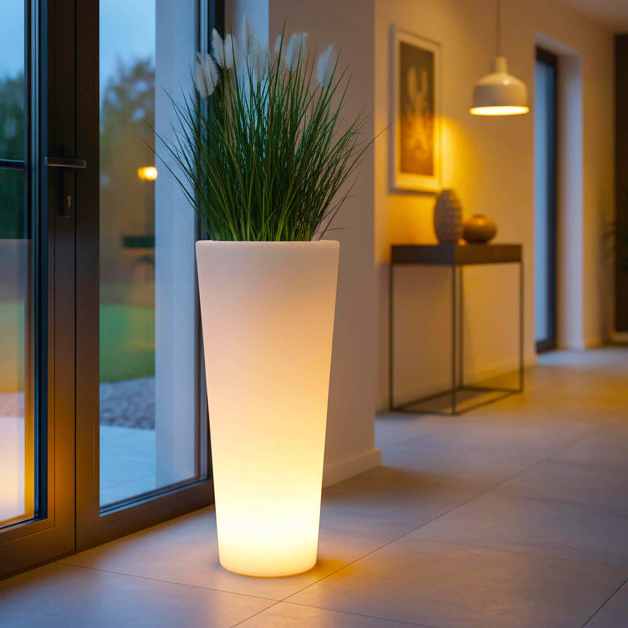 Arnusa Blumentopf Moderner LED Blumenkübel XL 90 cm rund beleuchtet PL404S, mit Akku Modus kabellos einsetzbar Indoor Outdoor