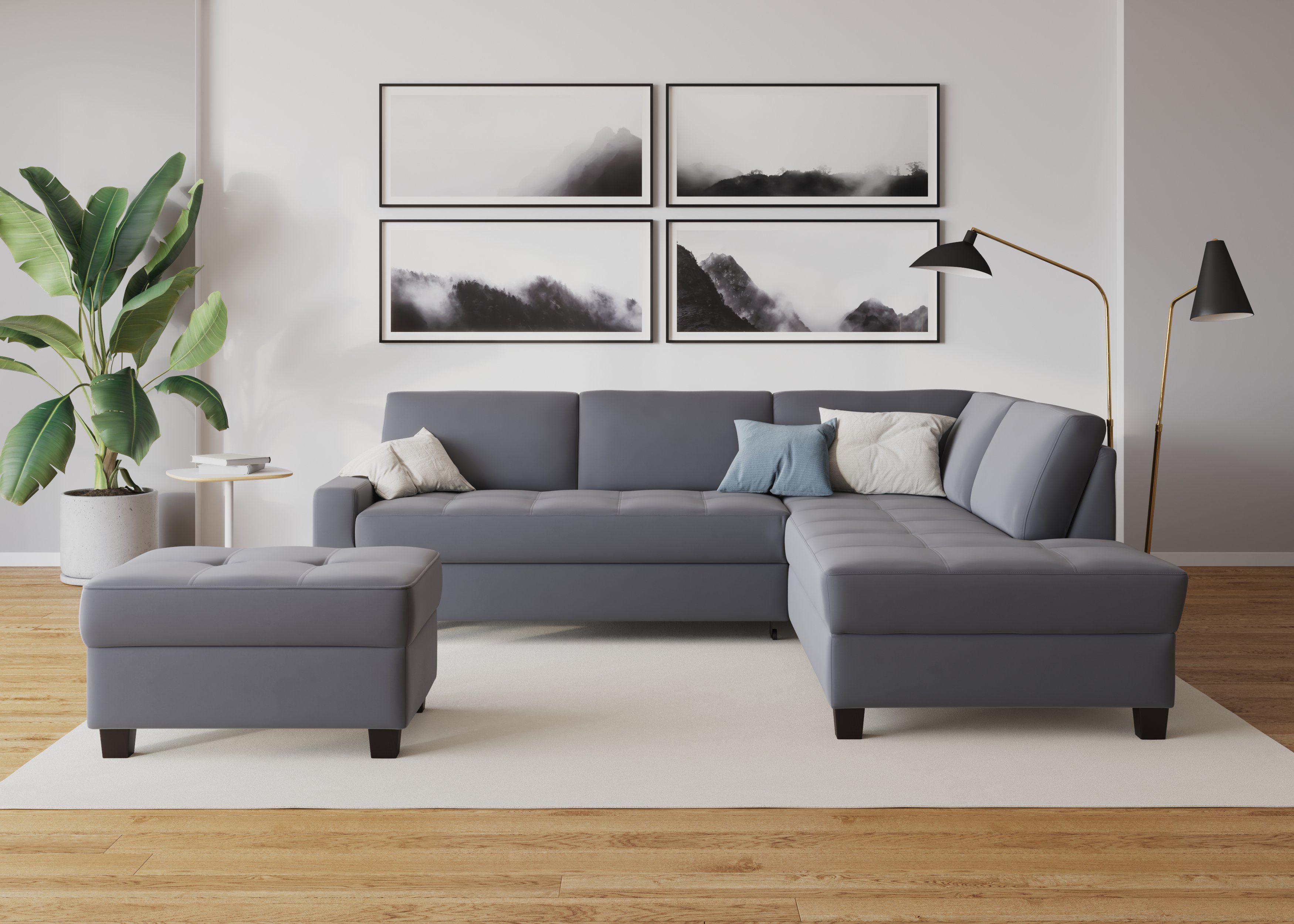 DOMO collection Ecksofa Florentina zeitlos und elegant, Sitznähte als Designelement, L-Form, wahlweise mit Bettfunktion, mit Kontrastnaht, Komfortsitzhöhe 47cm