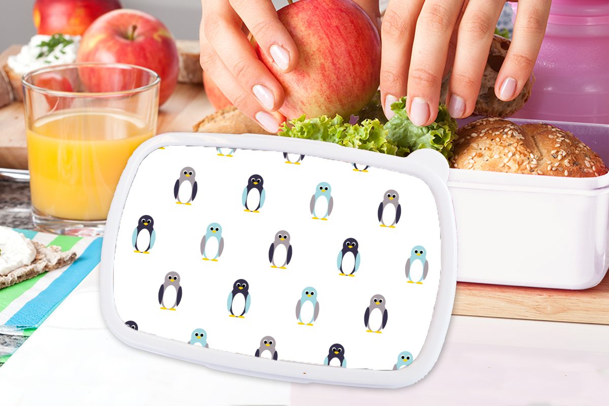 MuchoWow Lunchbox Gestaltung - (2-tlg), Brotbox Brotdose, Mädchen Pinguin, Tiere für Jungs - Erwachsene, und Kunststoff, für und Kinder weiß
