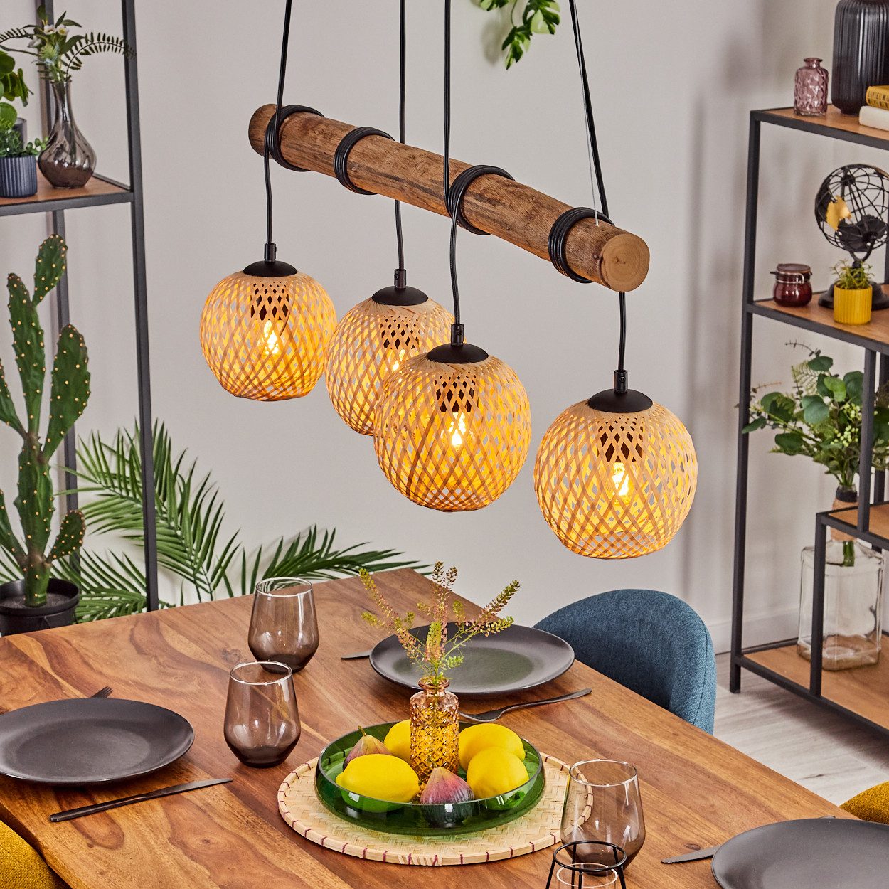 hofstein Pendelleuchte Hängelampe aus Metall/Holz/Bambus in günstig online kaufen