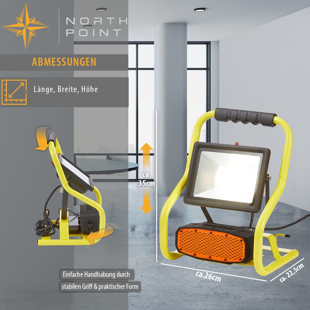 Northpoint LED Baustrahler 30W 4000K Tageslichtweiß mit Bluetooth Lautsprecher IP44