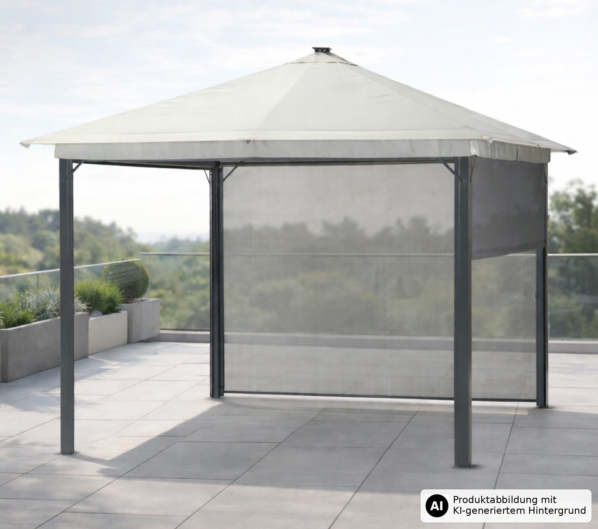 Leco Pavillon Solarpavillon Überdachung Sonnendach LINA 3x3 m mit Beleuchtung, mit 4 Seitenteilen, 300x300 cm