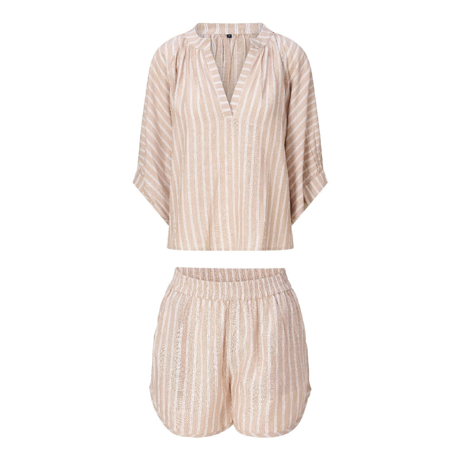 LingaDore Tunikashirt LingaDore Beachwear 8231 Set Top+Shorts dark beige stripes 2-teiliges Set mit Shorts