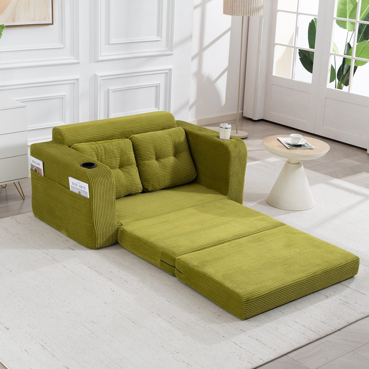 ANYSUN 2-Sitzer Schlafsofa Schlafcouch mit Schlaffunktion,umbaubarer Doppel-Sitzsack, Zweisitziges Sofa aus Cordstoff mit Getränkehaltern und Seitentaschen, Logroßes Sitzsack-Sofa,kompaktes Sofa für kleine Räume, Wohnungen