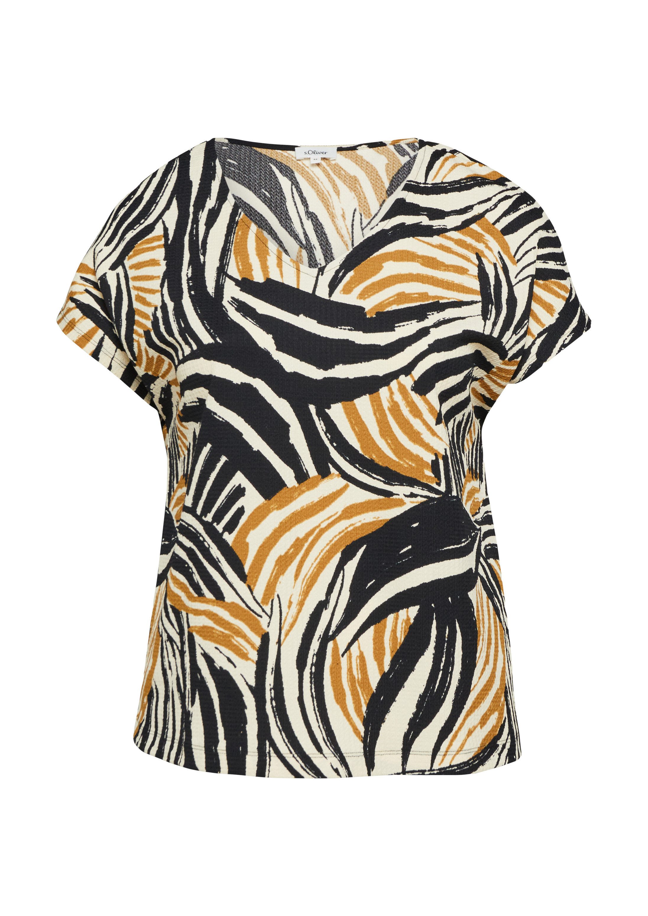 s.Oliver Kurzarmshirt T-Shirt Strukturiertes V-Neck-T-Shirt im Relaxed Fit