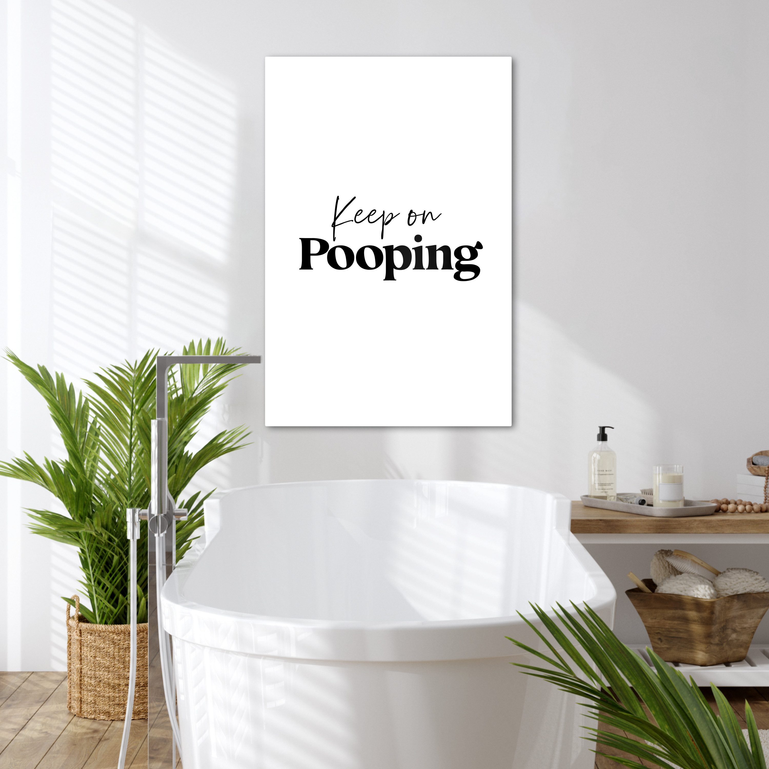 OneMillionCanvasses® Leinwandbild Sprüche - Keep on pooping - Weiß - Zitat, Fotodruck (1 St), Badezimmer Deko, Bilder WC, Toilette Wanddeko 60x90 cm
