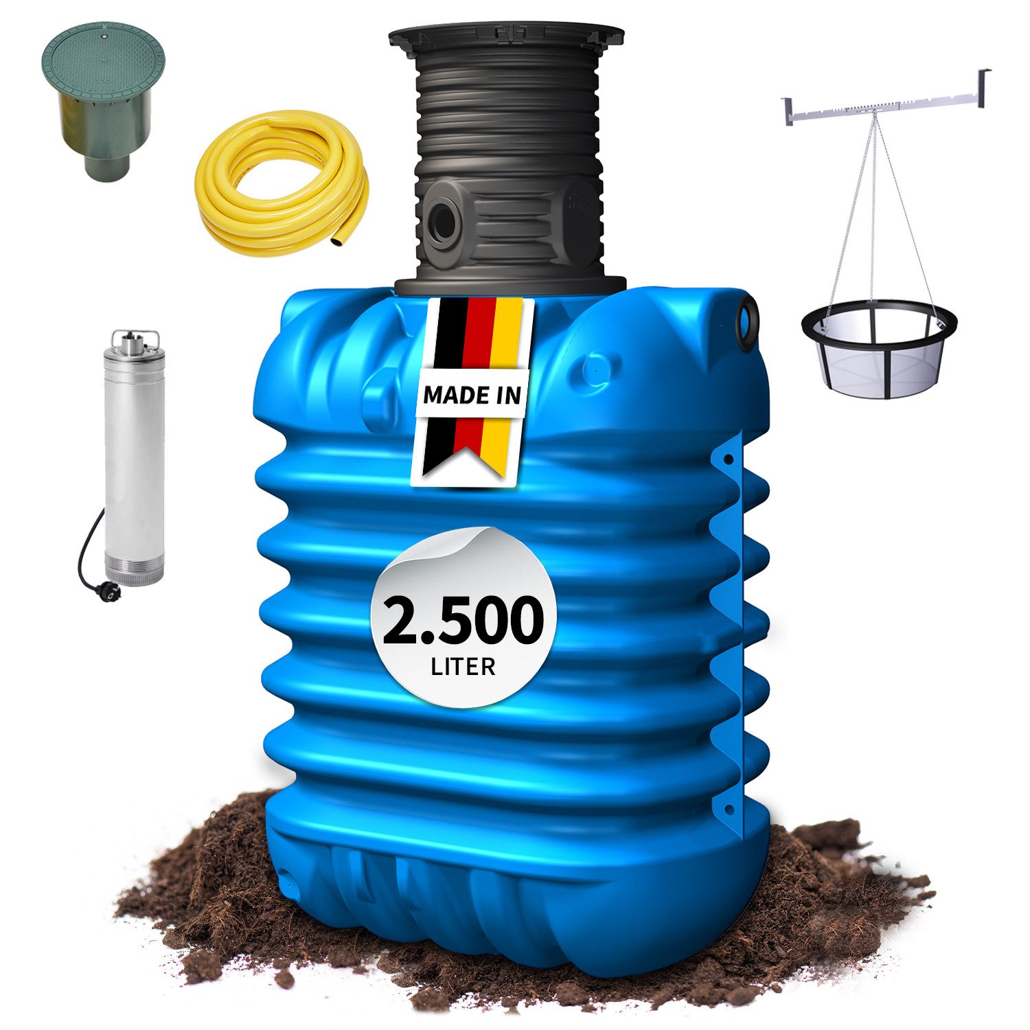 4rain Druckbehälter MODULARIS Erdtank-Paket 2500 Liter Garten-Comfort