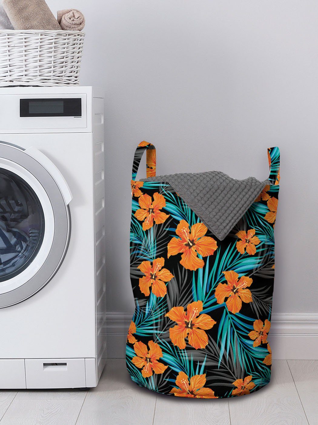 Kordelzugverschluss Wäschesäckchen Griffen Abakuhaus mit für Waschsalons, Wäschekorb Orange Blätter- Hawaii Hawaii-Farben