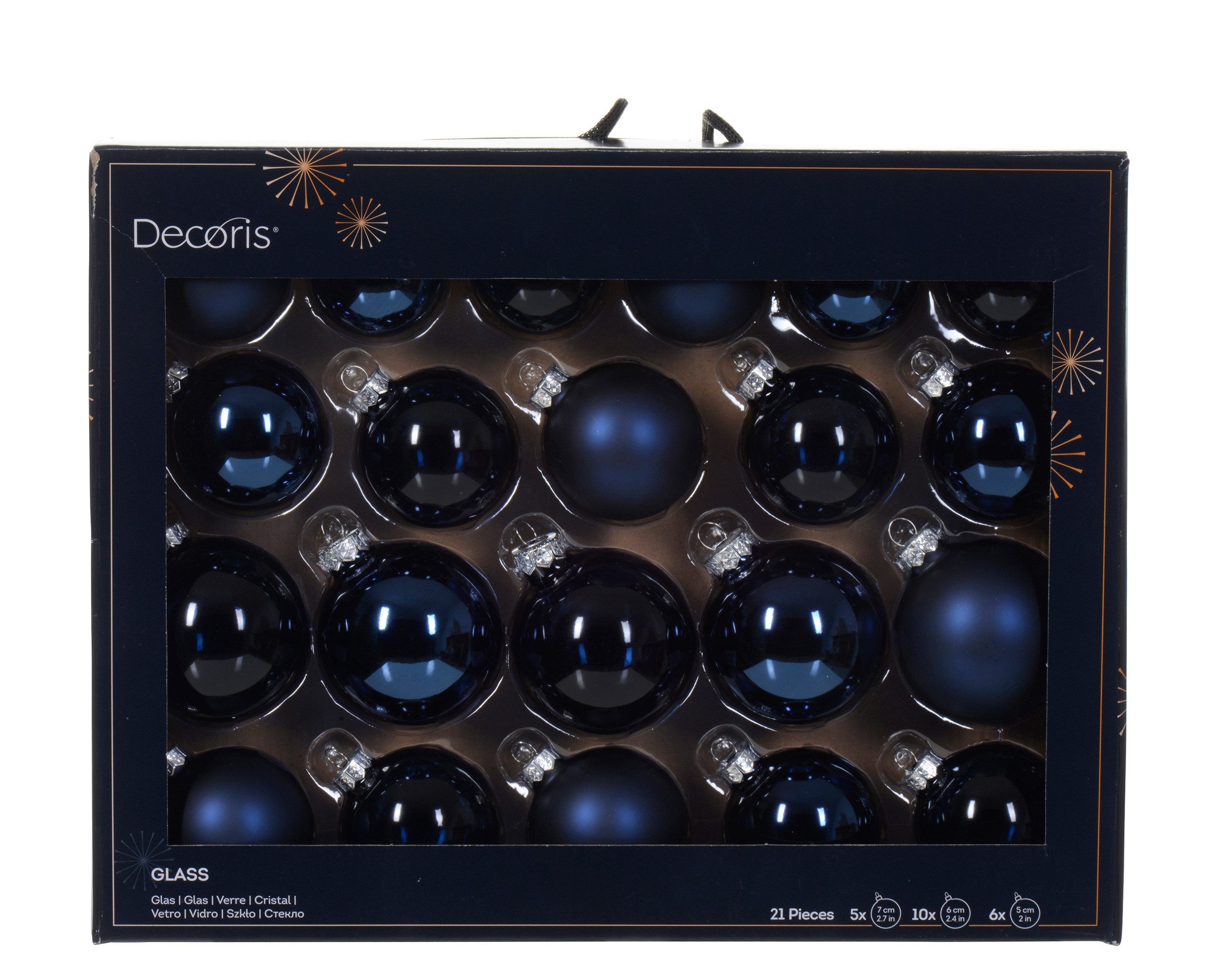 Kaemingk Weihnachtsbaumkugel, Weihnachtskugeln Glas 5-7cm 21er Set - Nachtblau