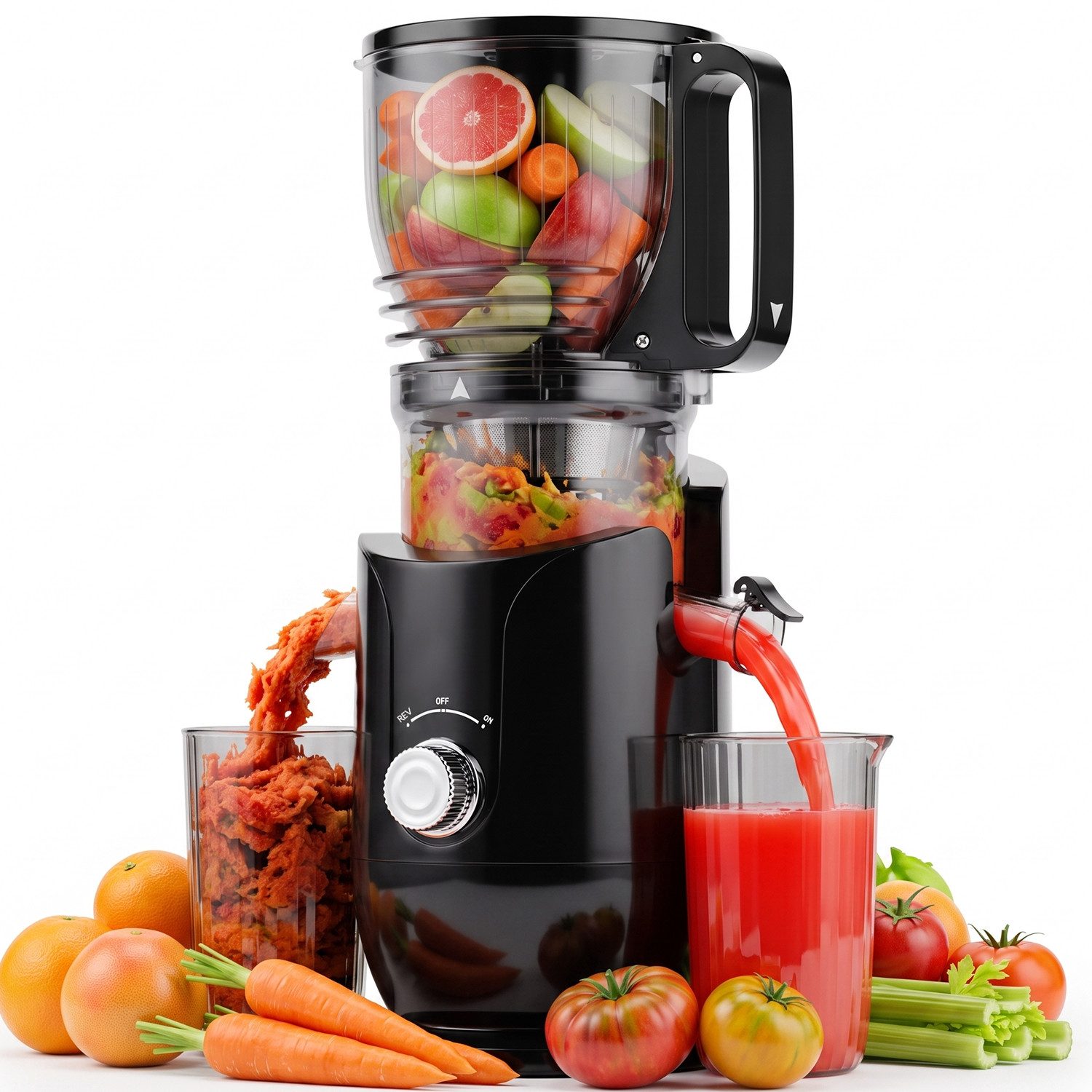CkeyiN Pro Entsafter für Ganze Obst und Gemüse,Slow Juicer mit 148MM Breite,Juicer Machine, 300 W, mit 550 ml-Becher,Spülmaschinenfest & Abnehmbare Teile