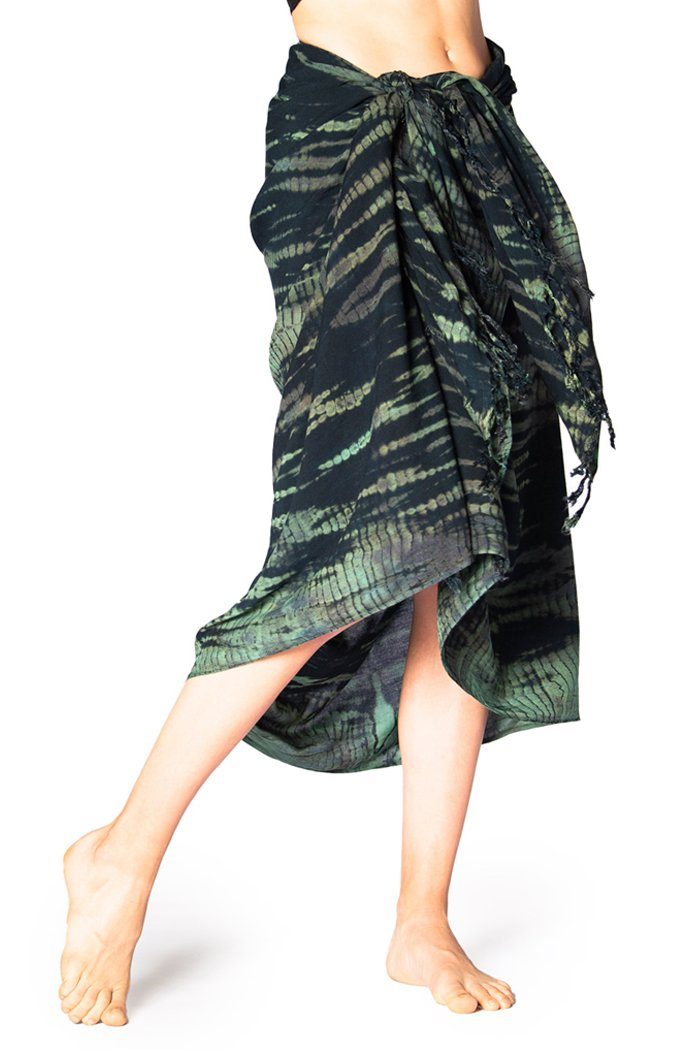 PANASIAM Pareo Sarong TieDye Design aus leichter Viskose Strandtuch Wrap, Strandkleid Bikini Cover-up Tuch für den Strand Schultertuch Halstuch CT08 darkgreen