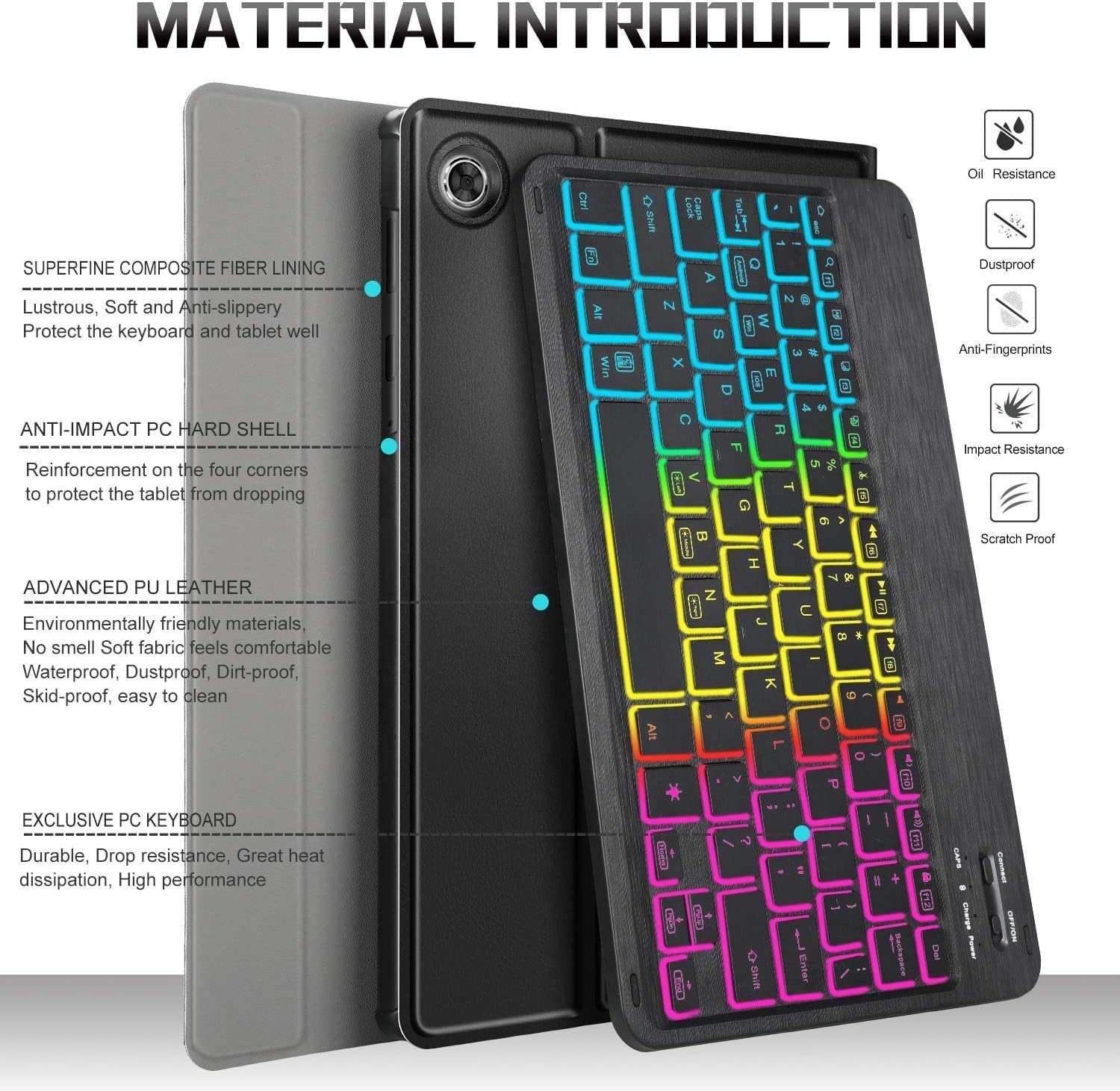 TB-X606F Gen) QWERTZ, Tab Mutoy Plus Tablet-Tastatur LED-Hintergrundbeleuchtung 7 (2nd Tastatur Hülle für Farben (Deutsches Lenovo Kabellose) M10 10.3 Zoll