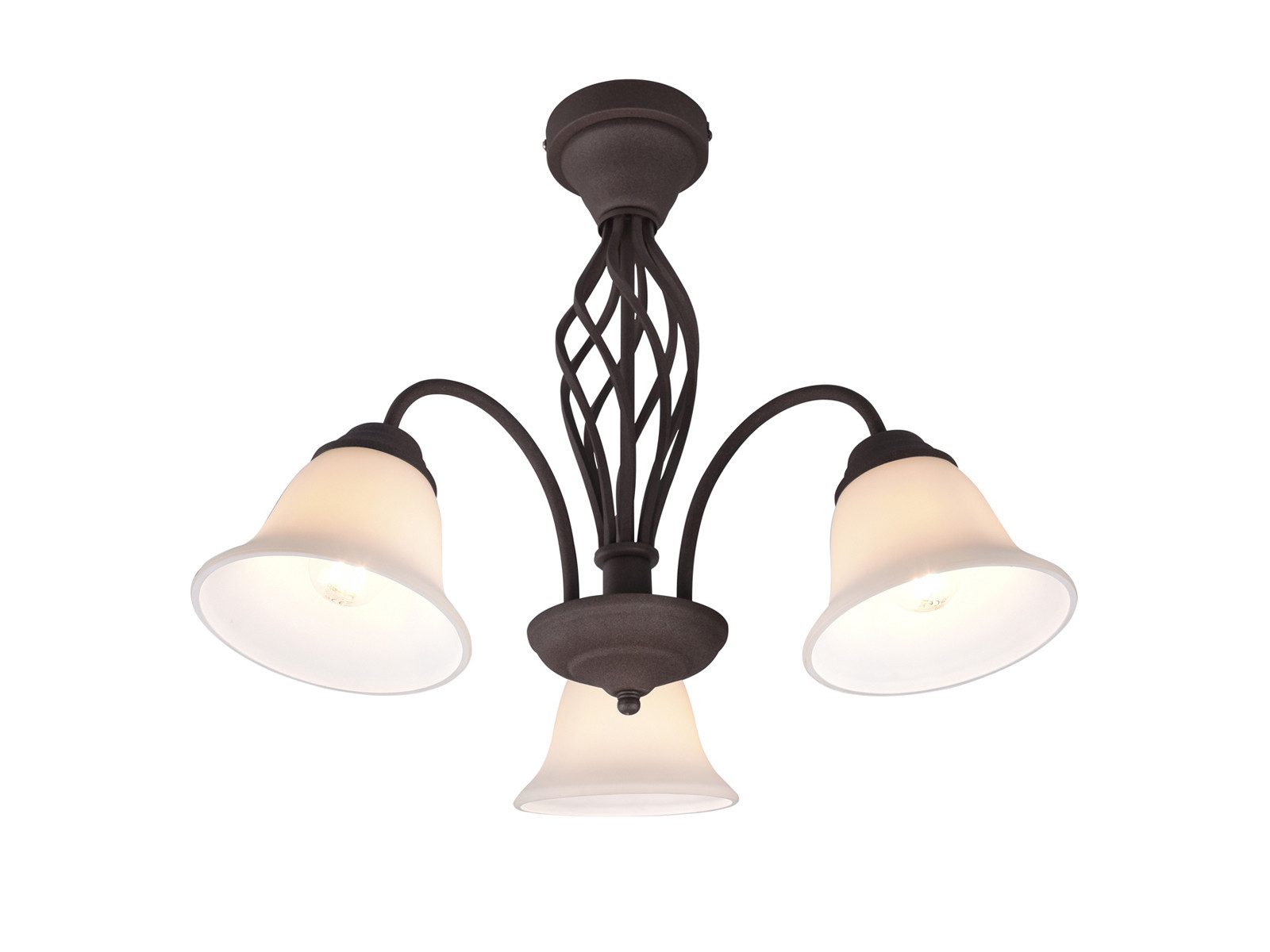 TRIO Leuchten LED Deckenleuchte Rostoptik mit Glasschirmen Ø 55cm, Dimmfunktion, LED wechselbar, Warmweiß, große Deckenlampe Landhaus-Stil inkl. E14 LEDs